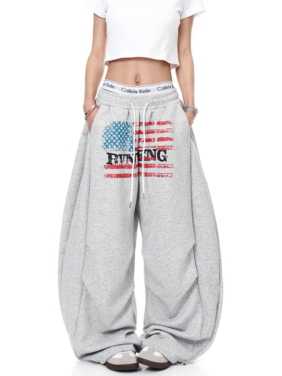 USAフラッグプリントワイドスウェットパンツ MW10239