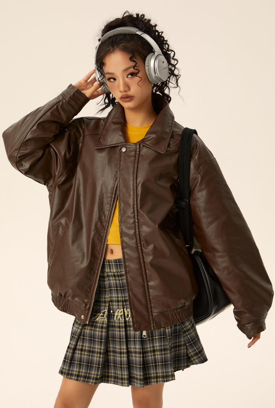 Simple PU leather jacket CT7002