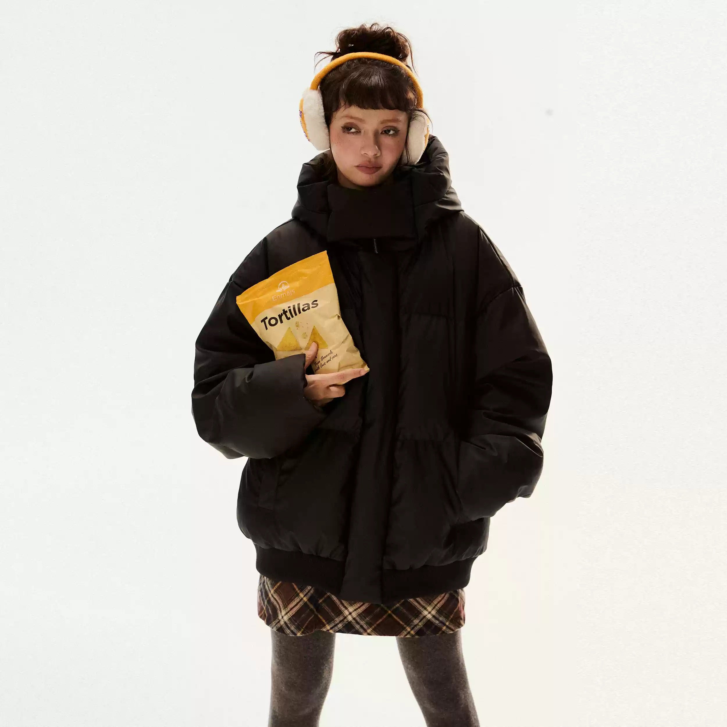 Simple High Neck Hooded Down Jacket EZ214