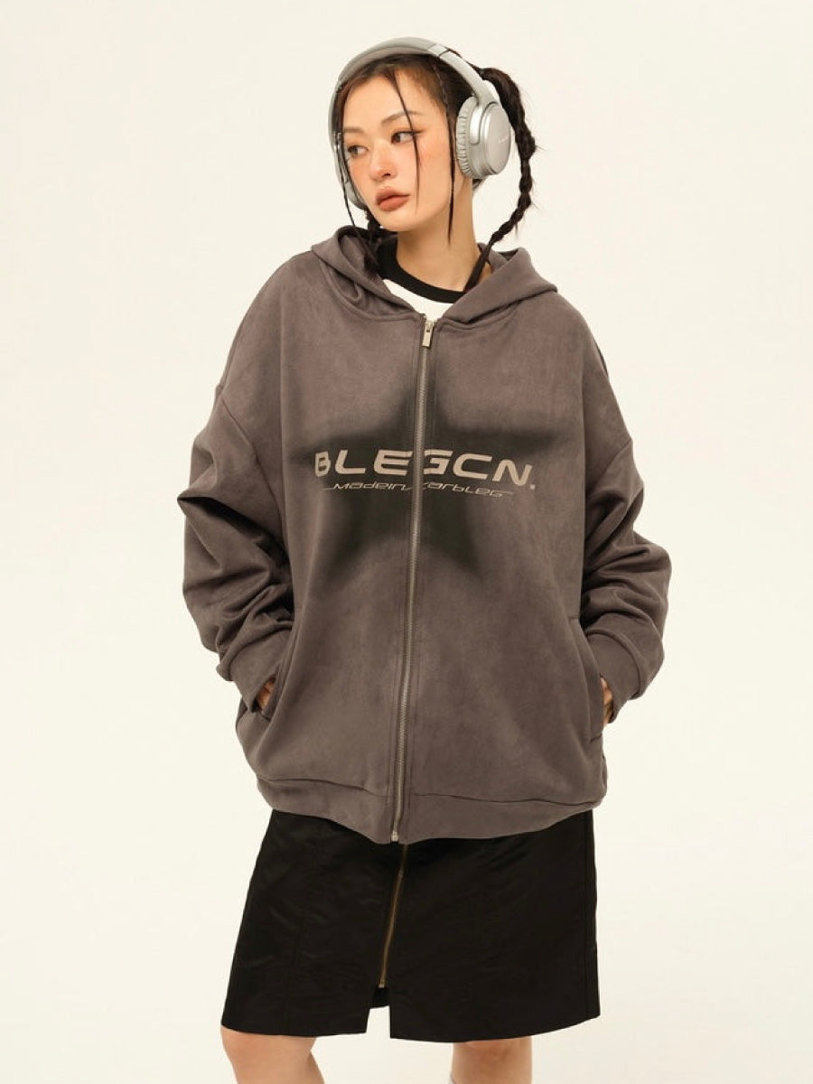 Suede zip-up hoodie EZ017