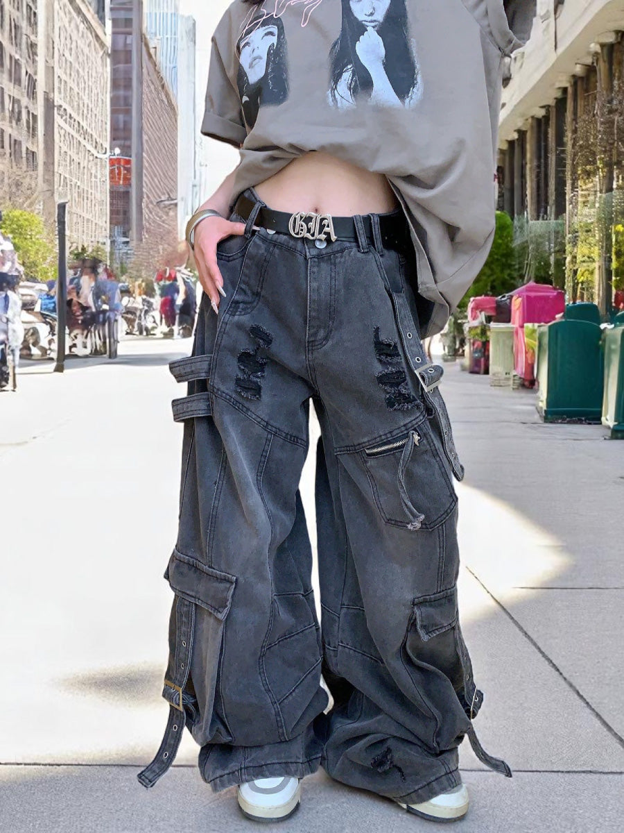 ダメージ加工オーバーサイズカーゴデニムパンツ CK2005