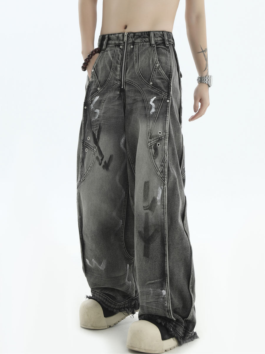 Irregular Traces Graffiti Loose Switching Jeans MW9193