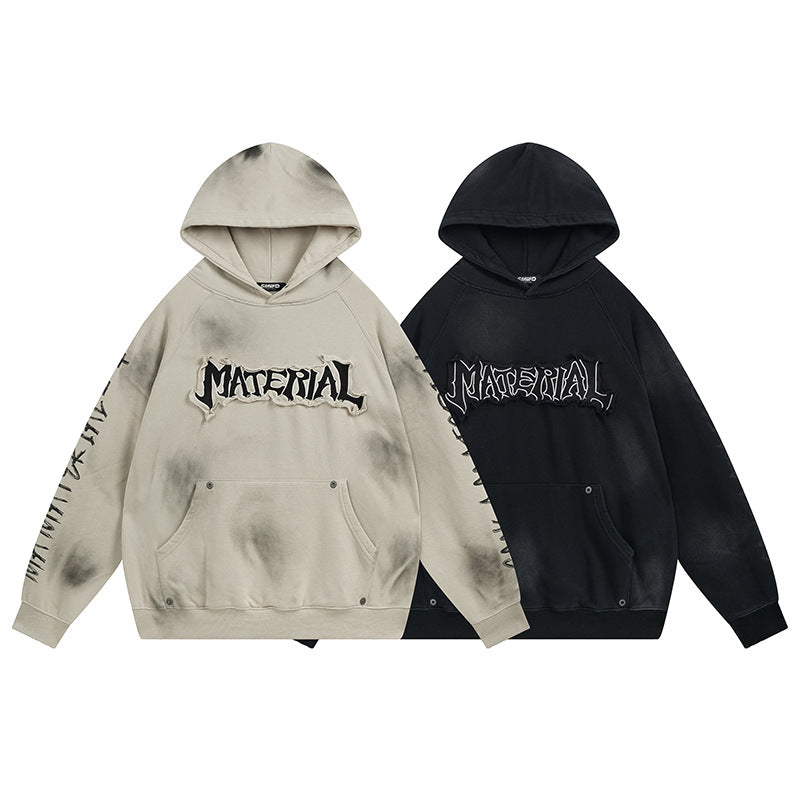 Stitch Letter Distressed Embroidery Oversize Hoodie HG7195