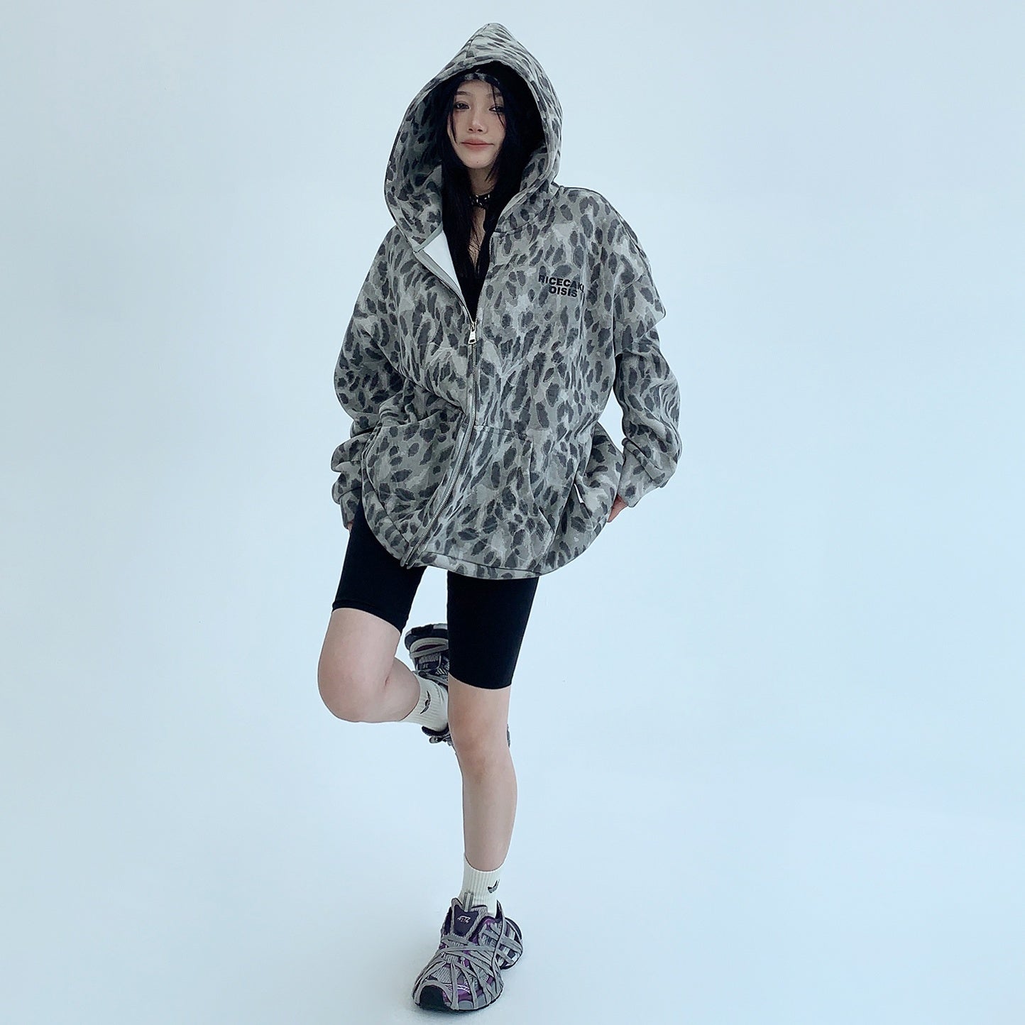 Leopard Letter Print Hooded Jacket MW9870