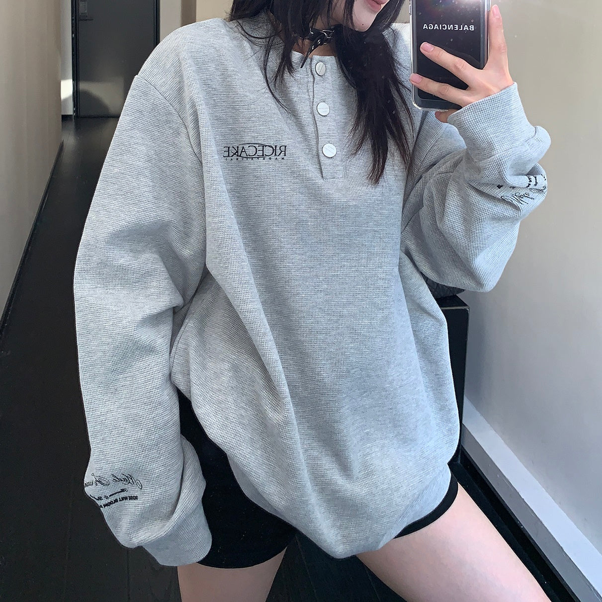 Waffle Print Long-sleeved T-shirt MW9796