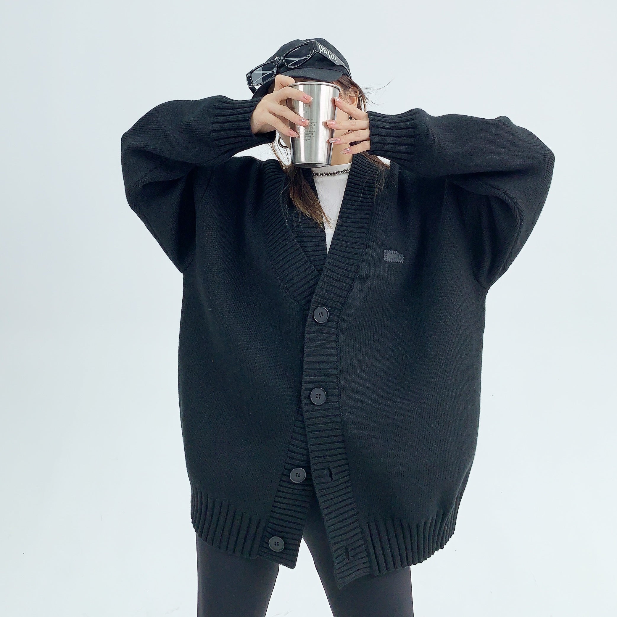 loose double collar knitted cardigan MW9014