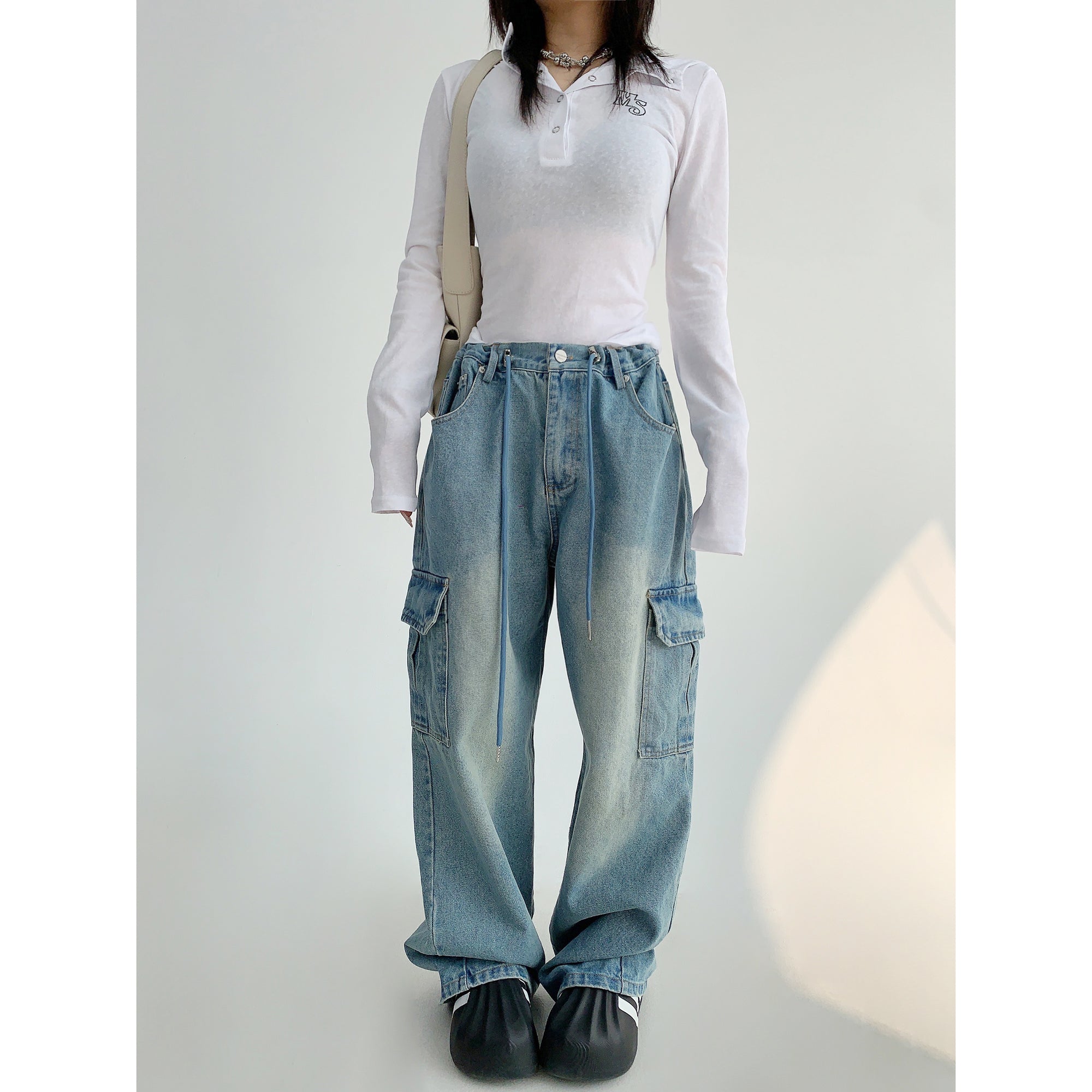 Waist Code Wash Loose Cargo Jeans MW9992