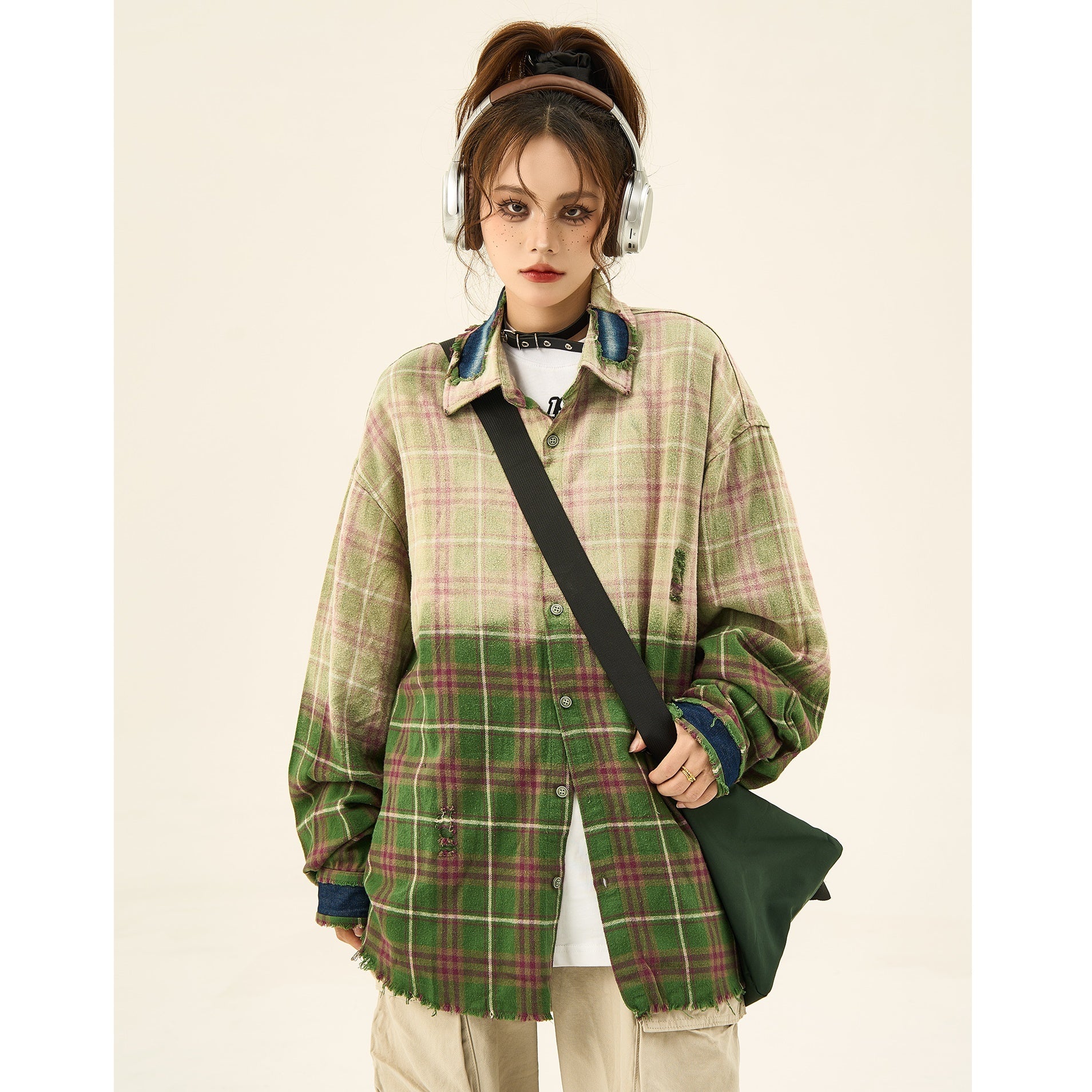 color-blocked frayed long sleeve shirt HG7014