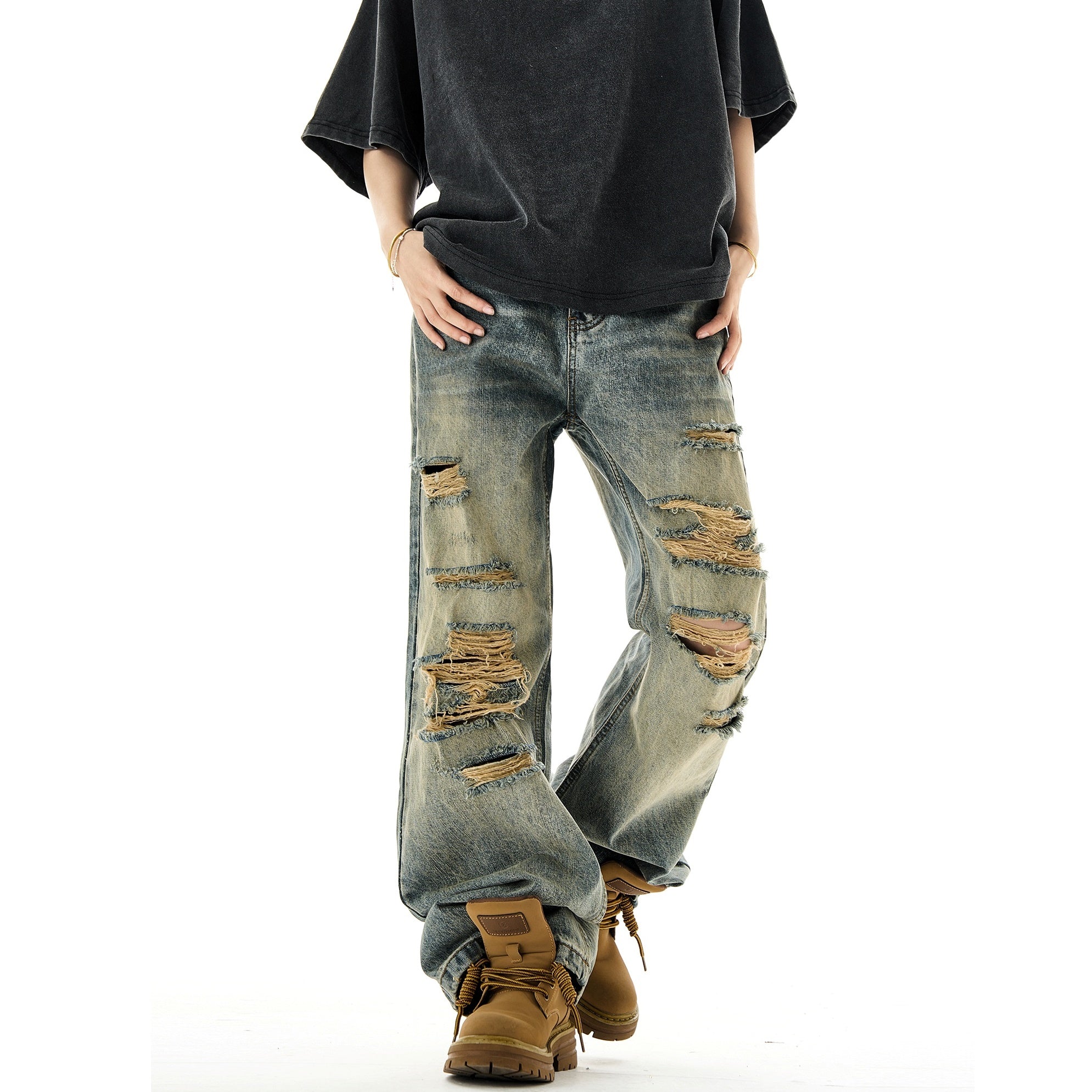 Street Distressed Ripped Hole Jeans HG7102