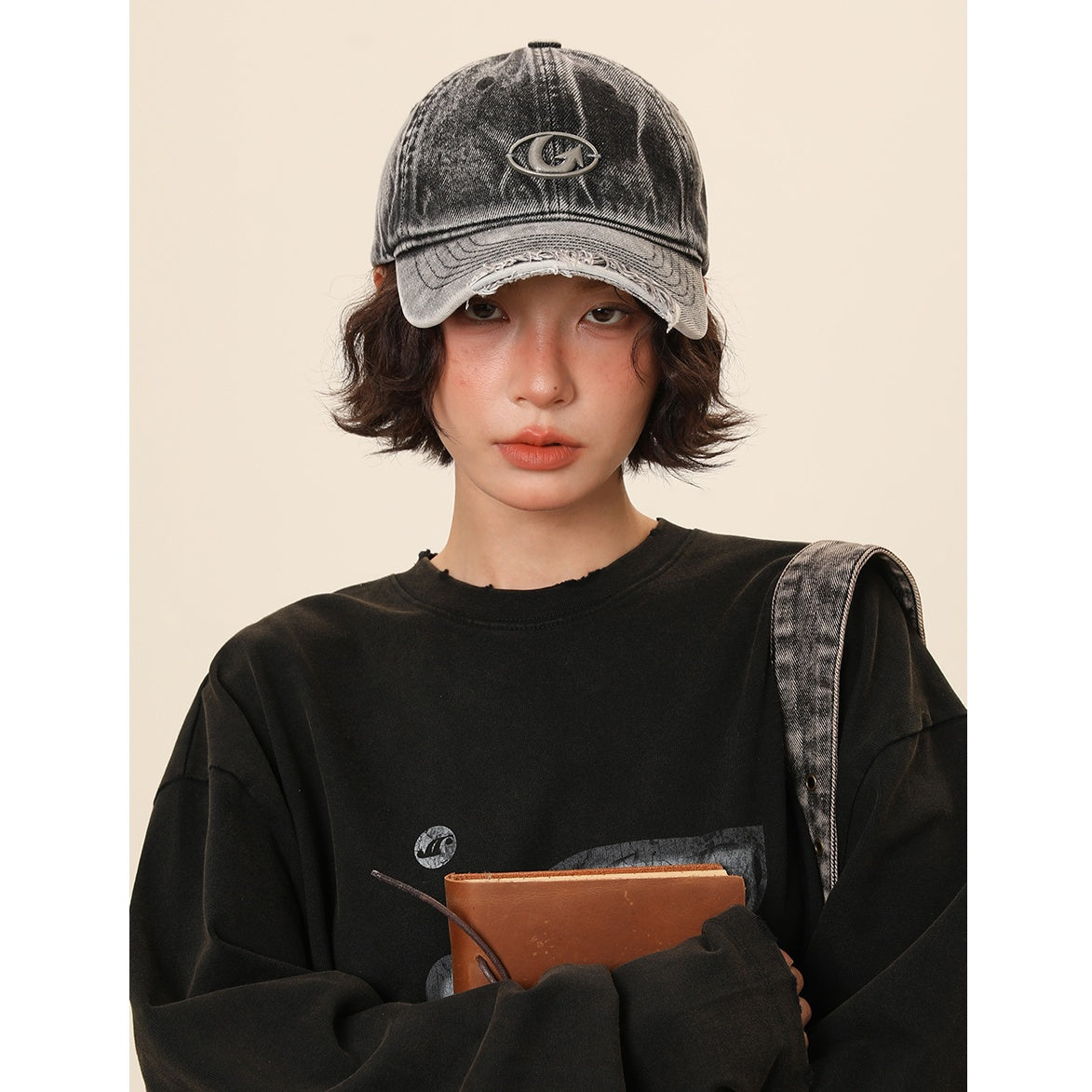 Washed Distressed Denim Duck Tongue Cap MW10115