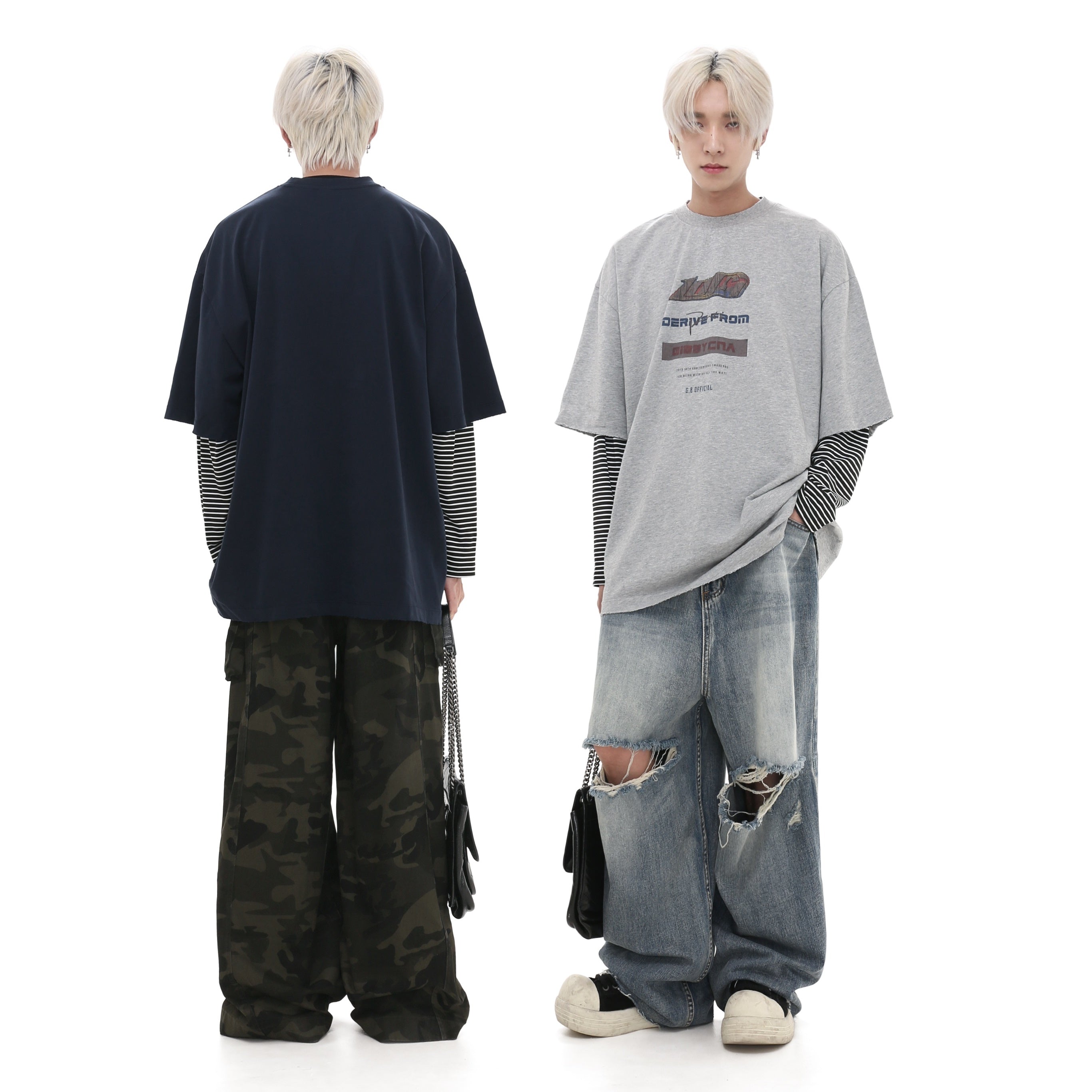 Retro Distressed Print Loose T-Shirt GB7018