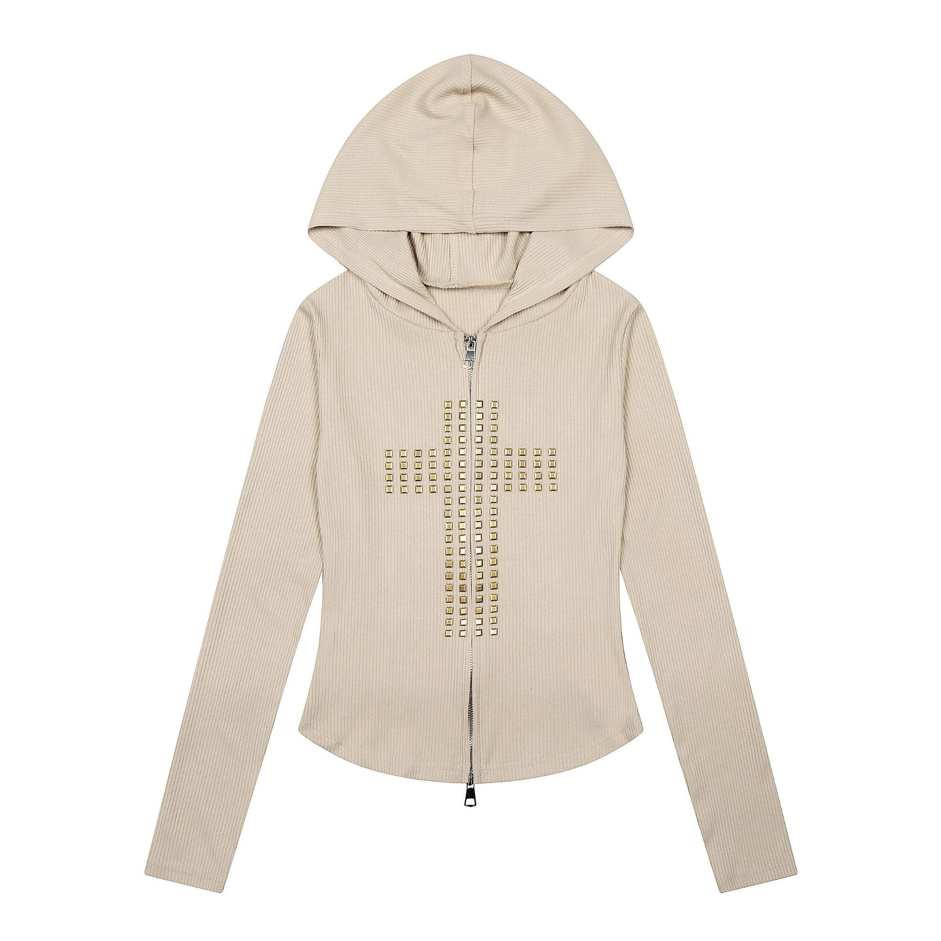 Studs Cross Slim Zip Hoodie MW10360