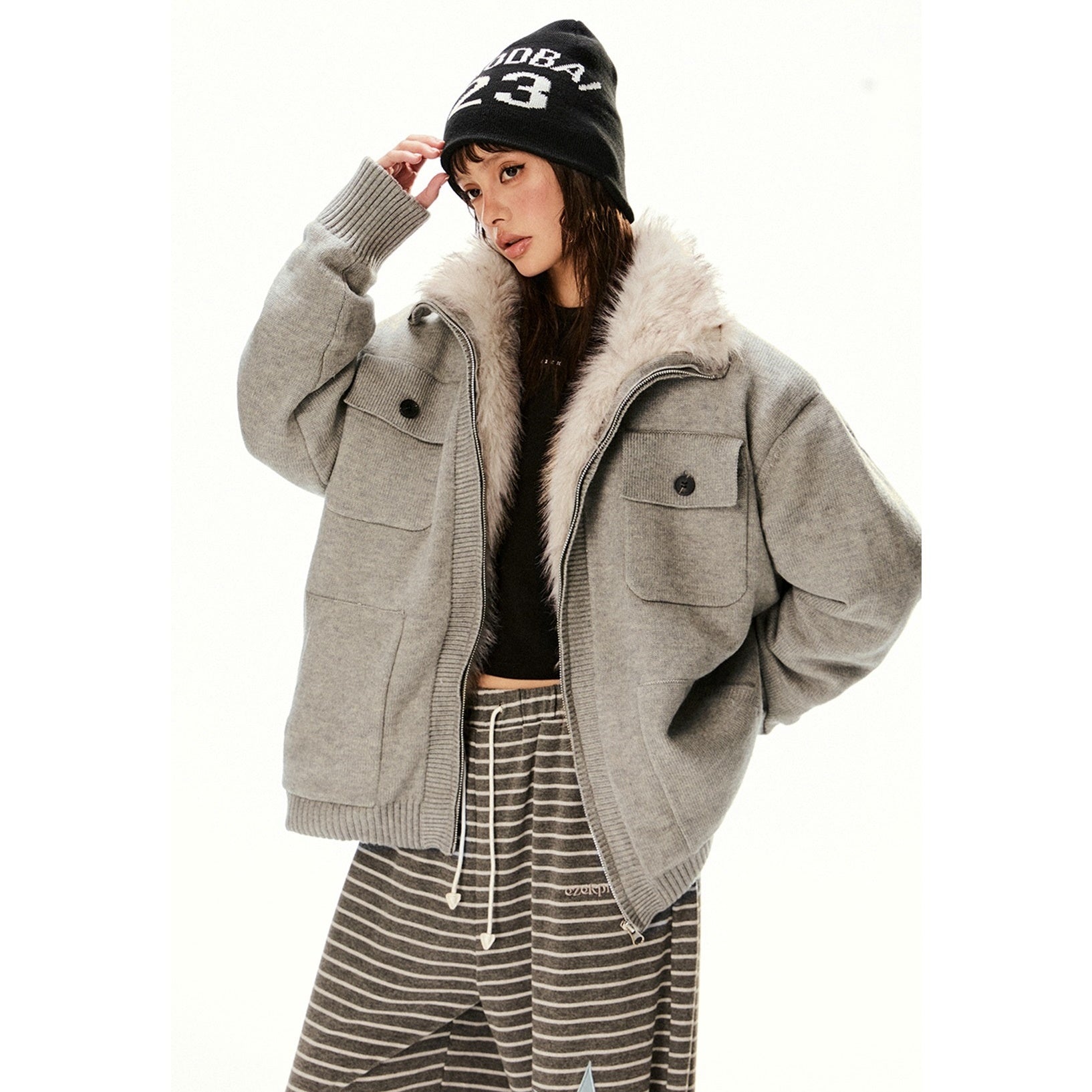 Furry Padded Knitted Work Jacket EZ211