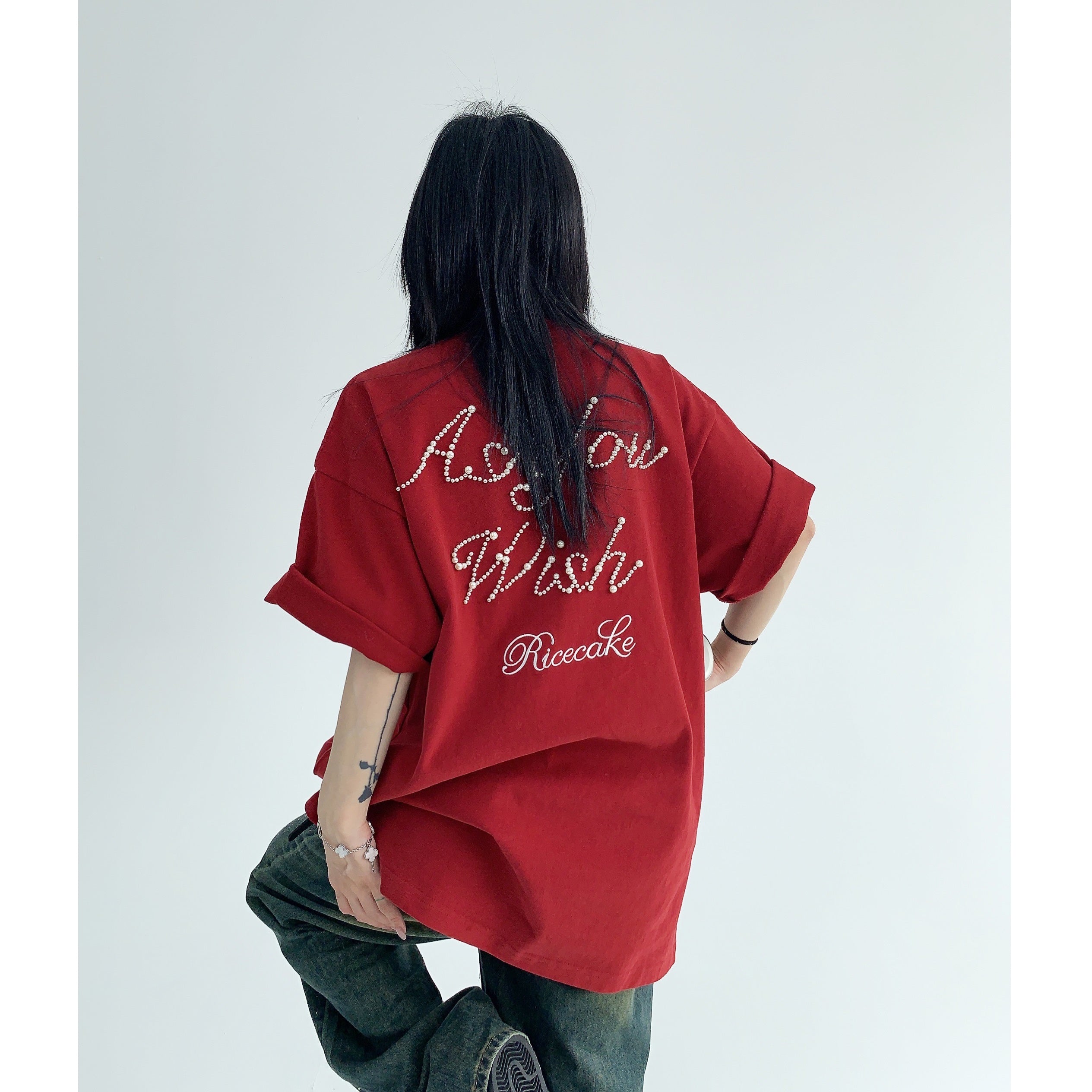 Pearl Embroidery Loose T-shirt MW9073