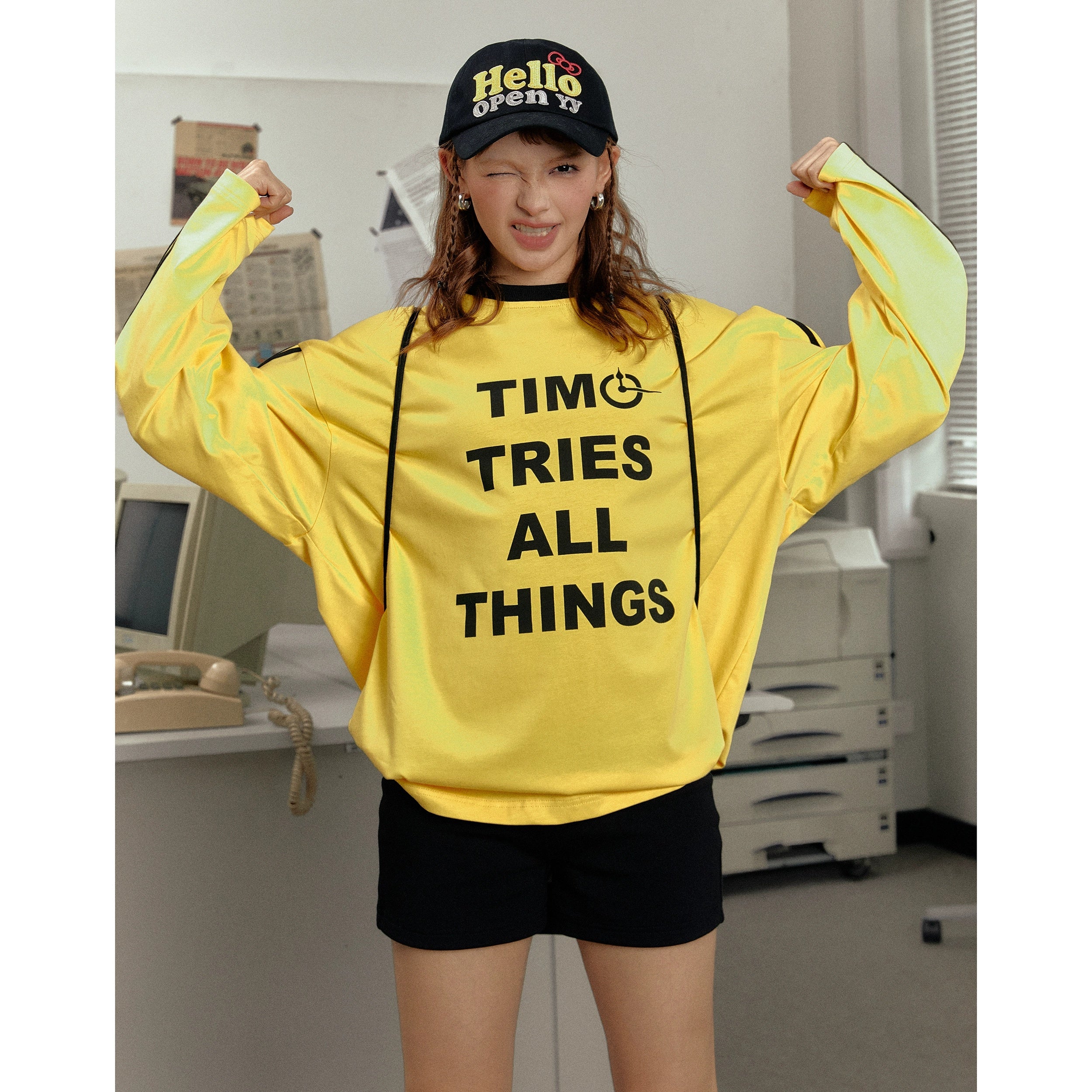 Three-Line Sleeve Letter Print Long T-Shirt EZ119
