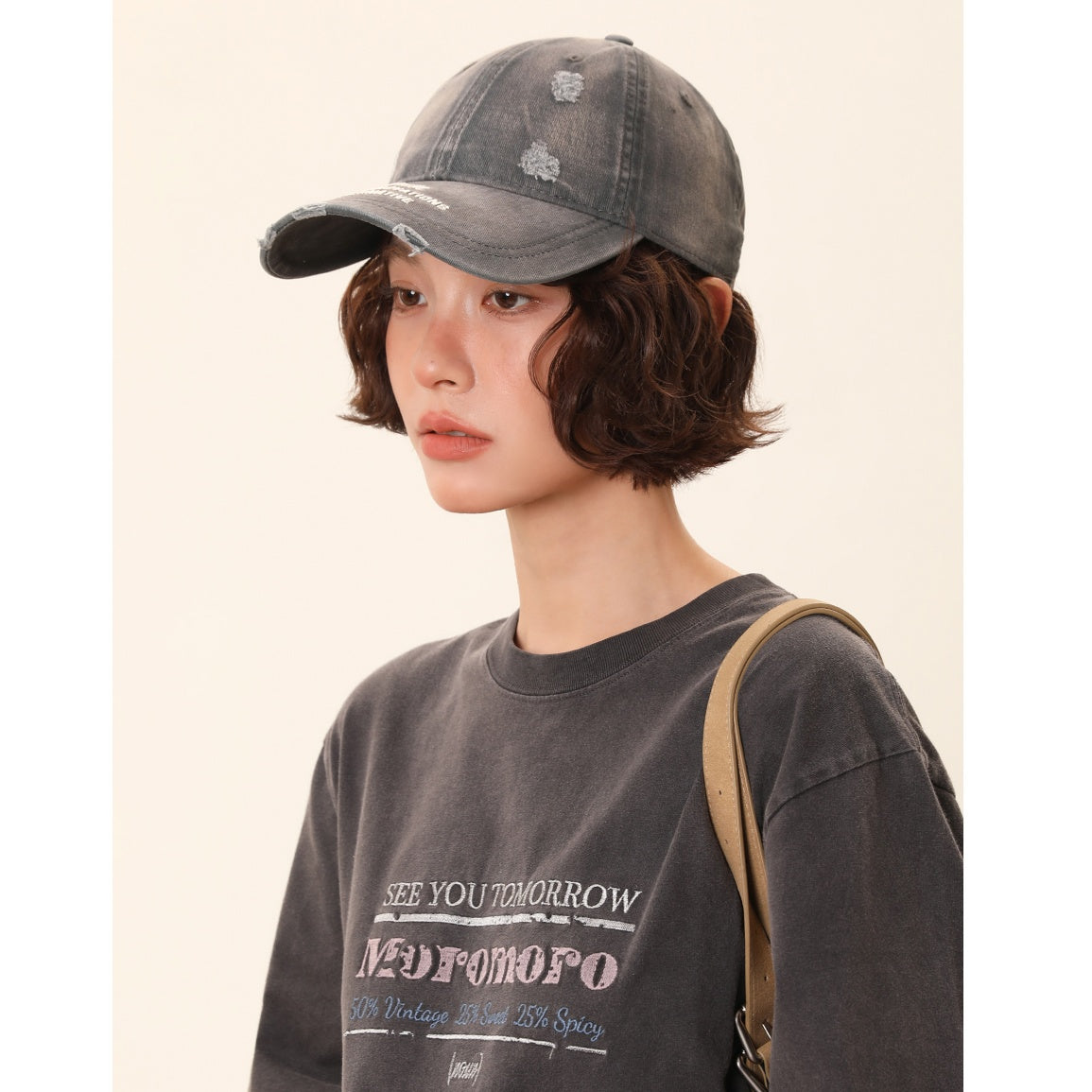 Washed Ripped Wide-brimmed Cap MW10118