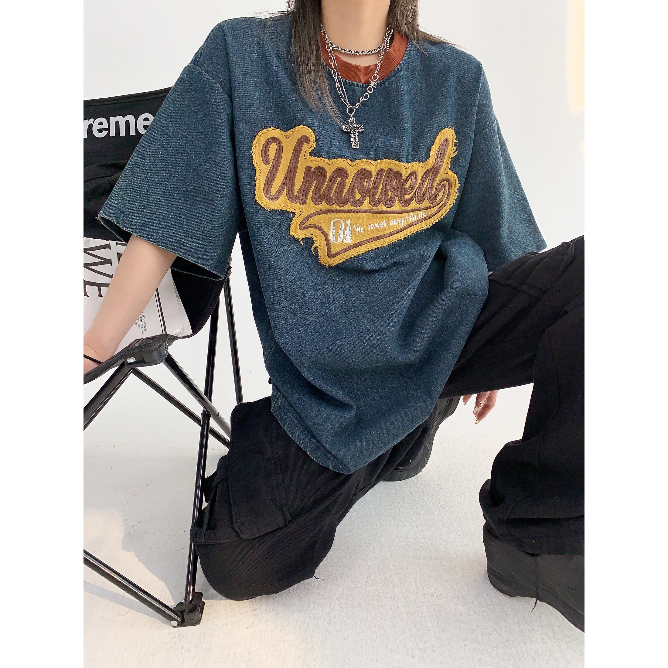 Embroidered Denim T-shirt MW9066