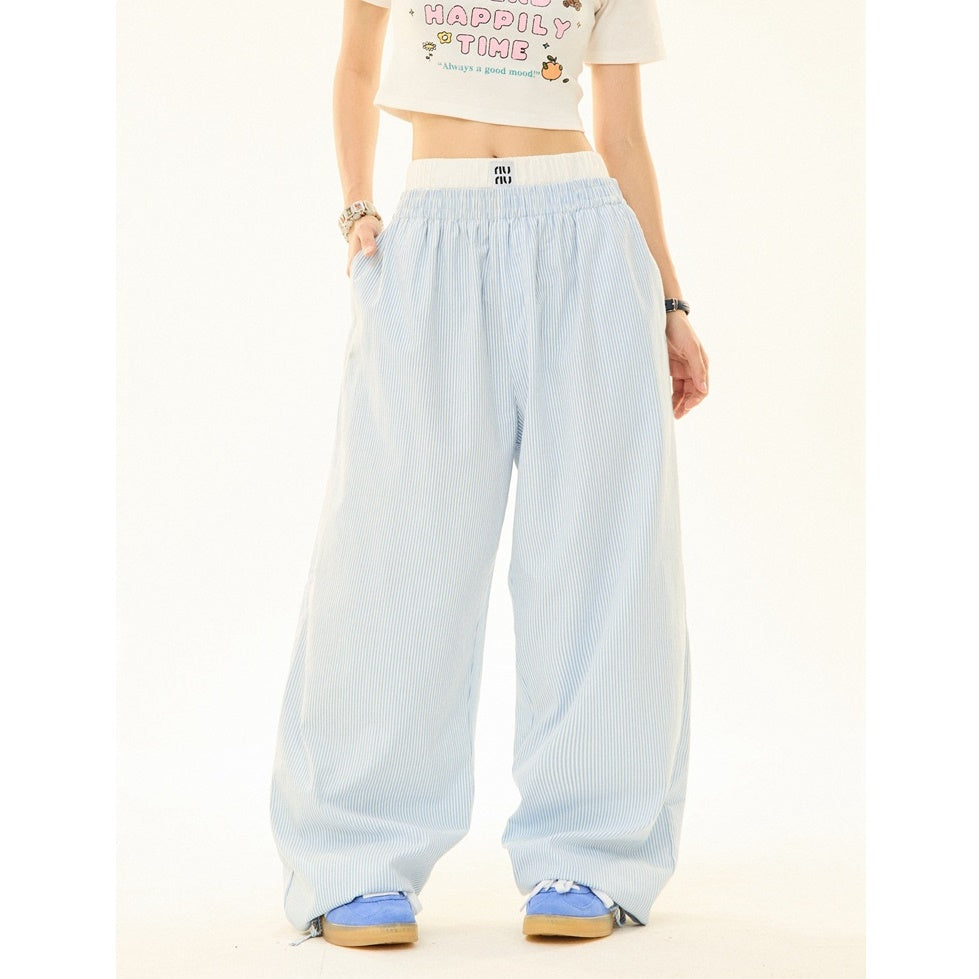 Double Waist Striped Wide-legged Long & Short Pants MW9269