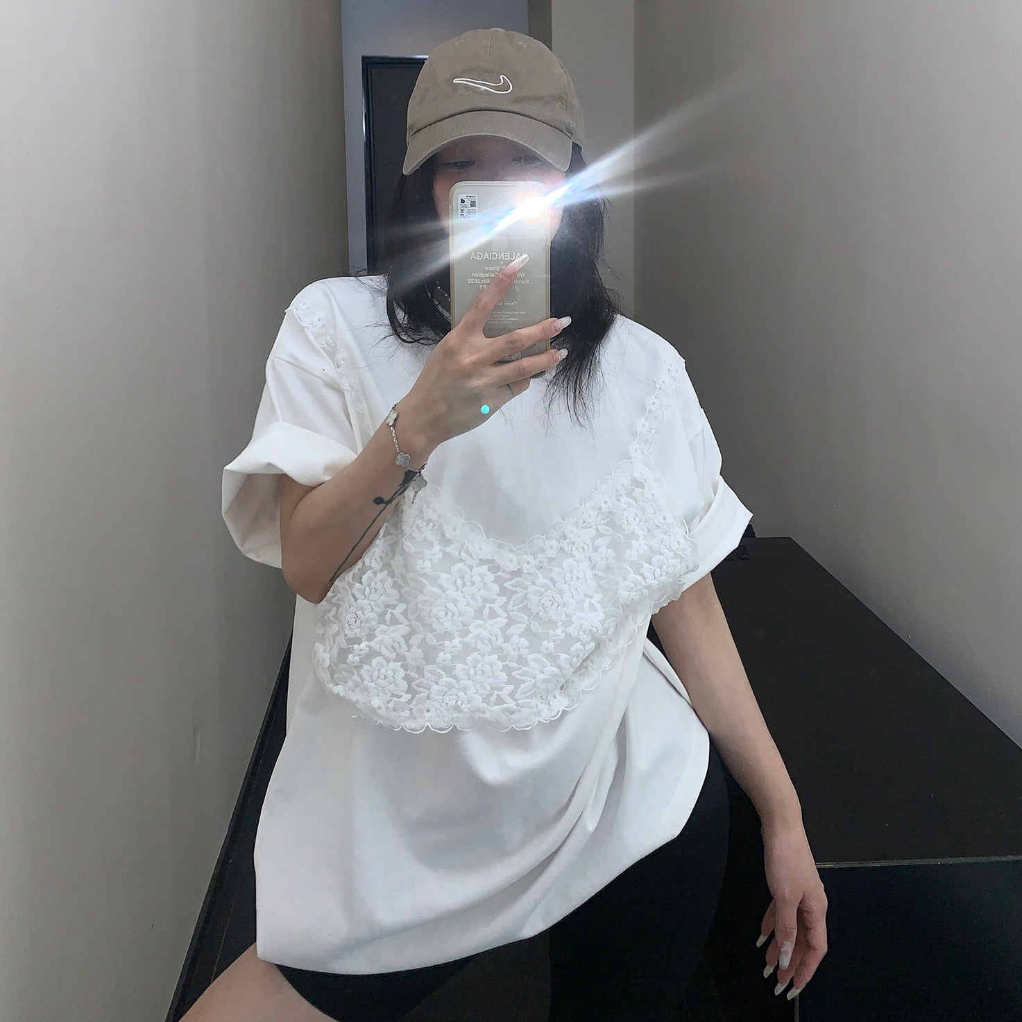 Lace Camisole Stitch Fake Layered T-shirt MW10073