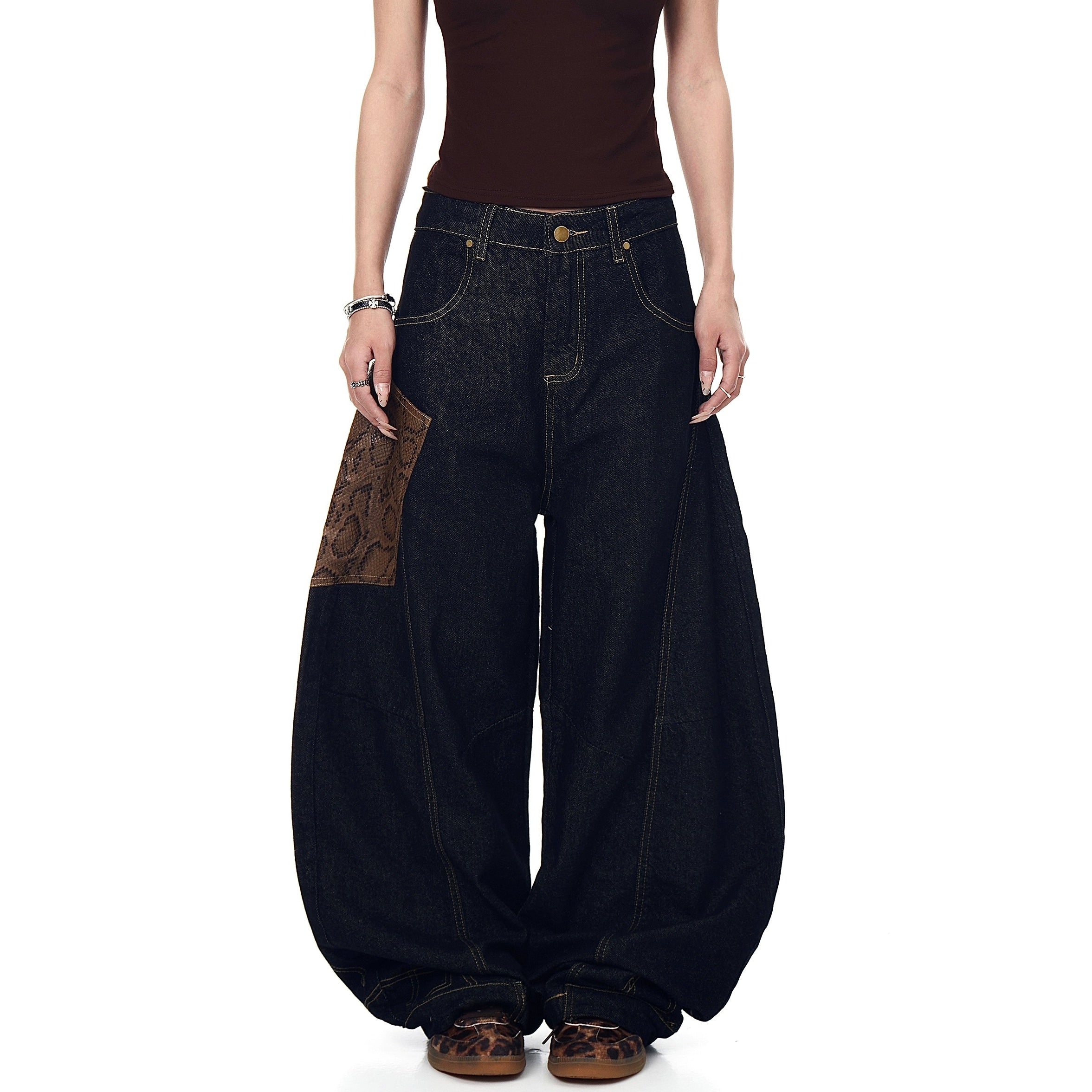 Python Pattern Big Pocket Wide Curve Jeans MW10045
