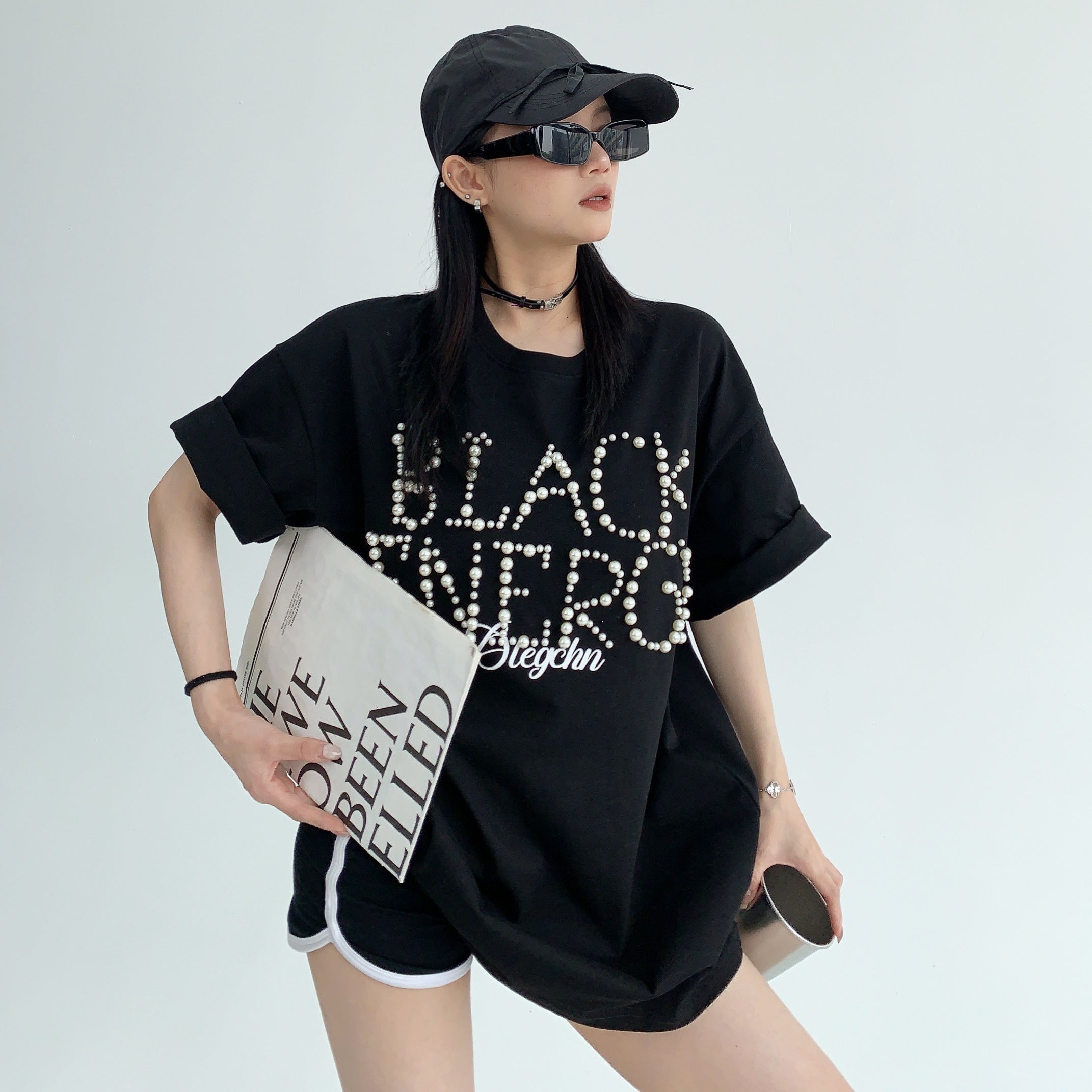 Pearl Lettering Short Sleeves T-Shirt MW9080