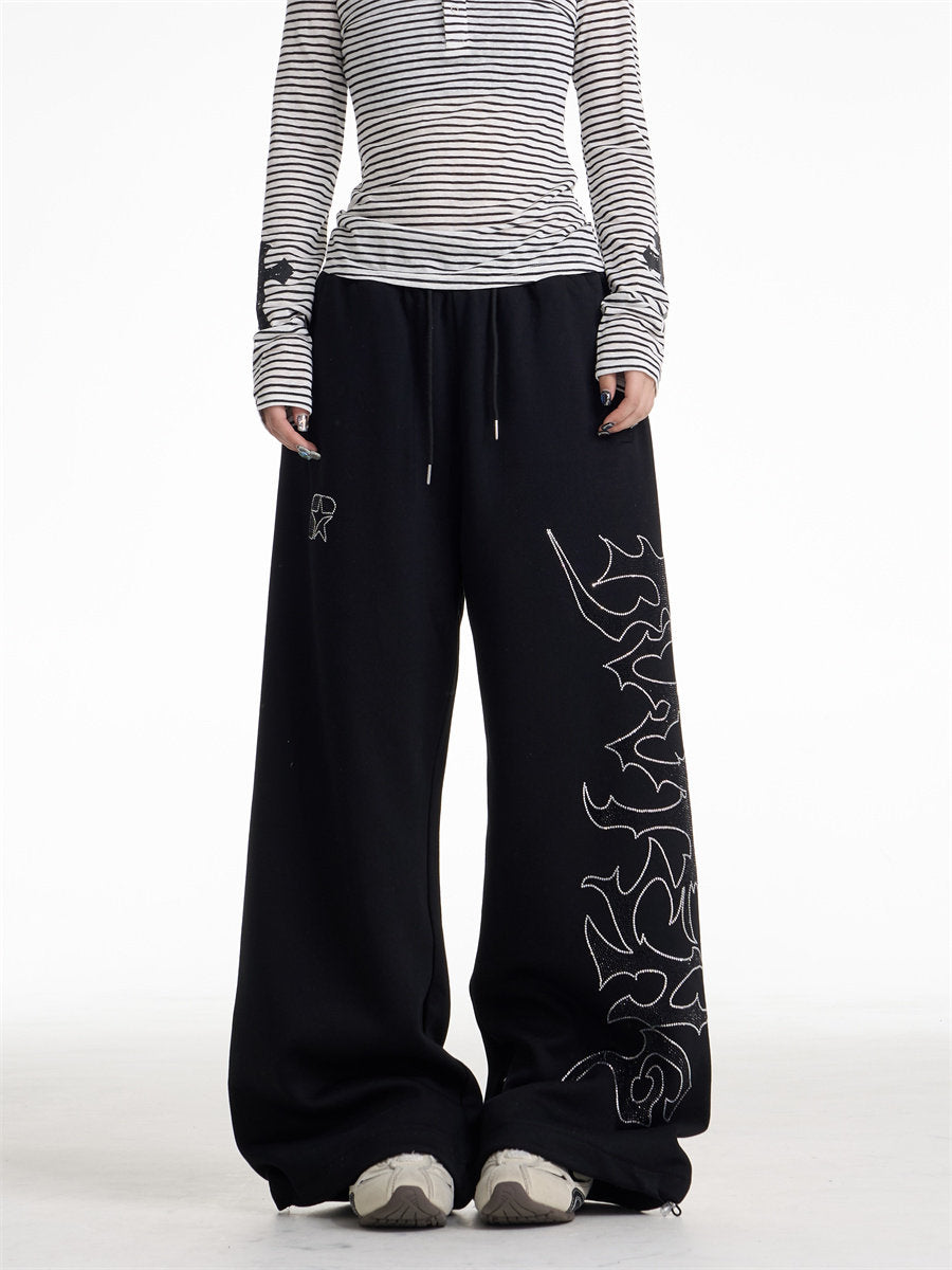 Rhinestone Letter Loose Wide-leg Sweat Pants MW10329