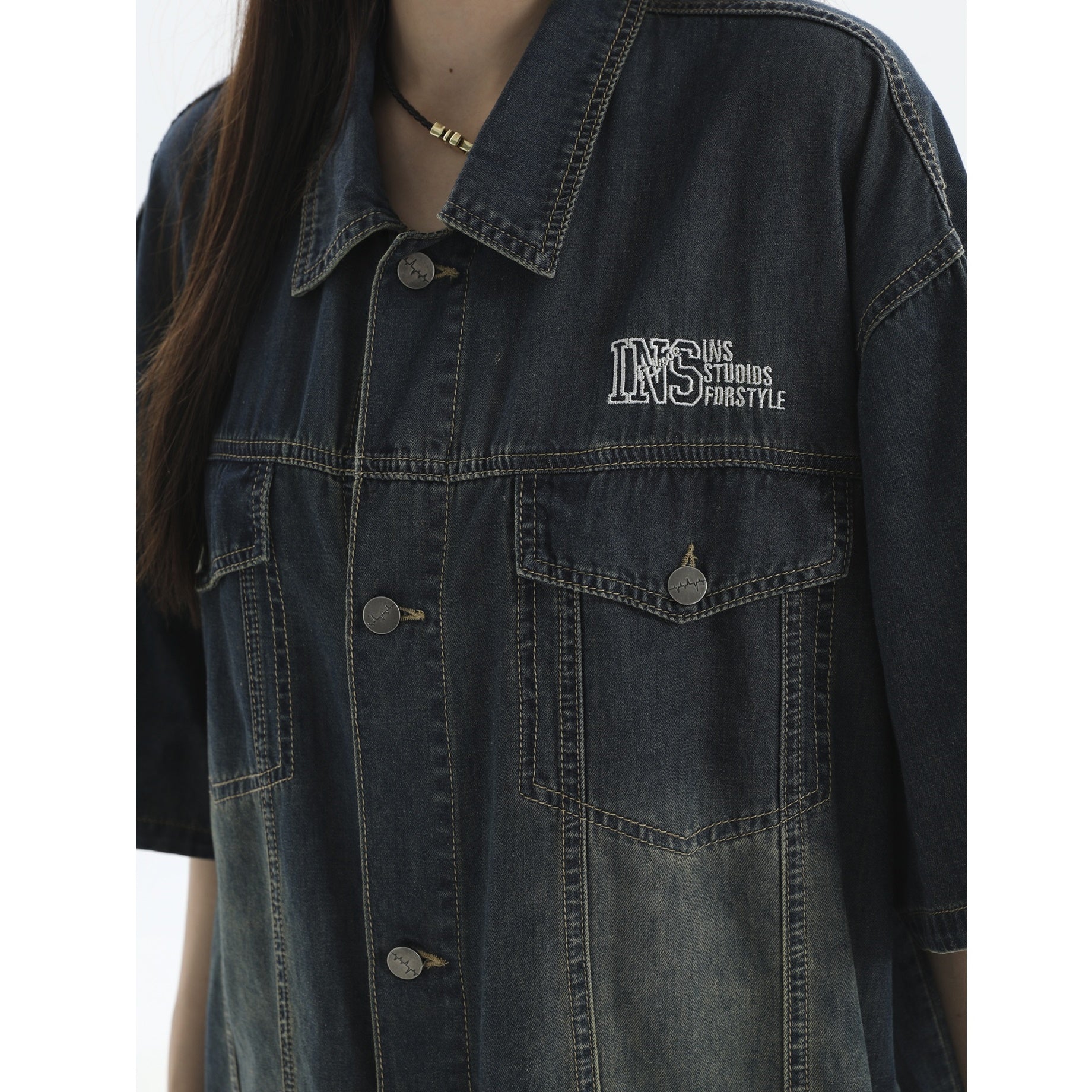 Multi-pocket Gradient Wash Denim Shirt Jacket MW9195
