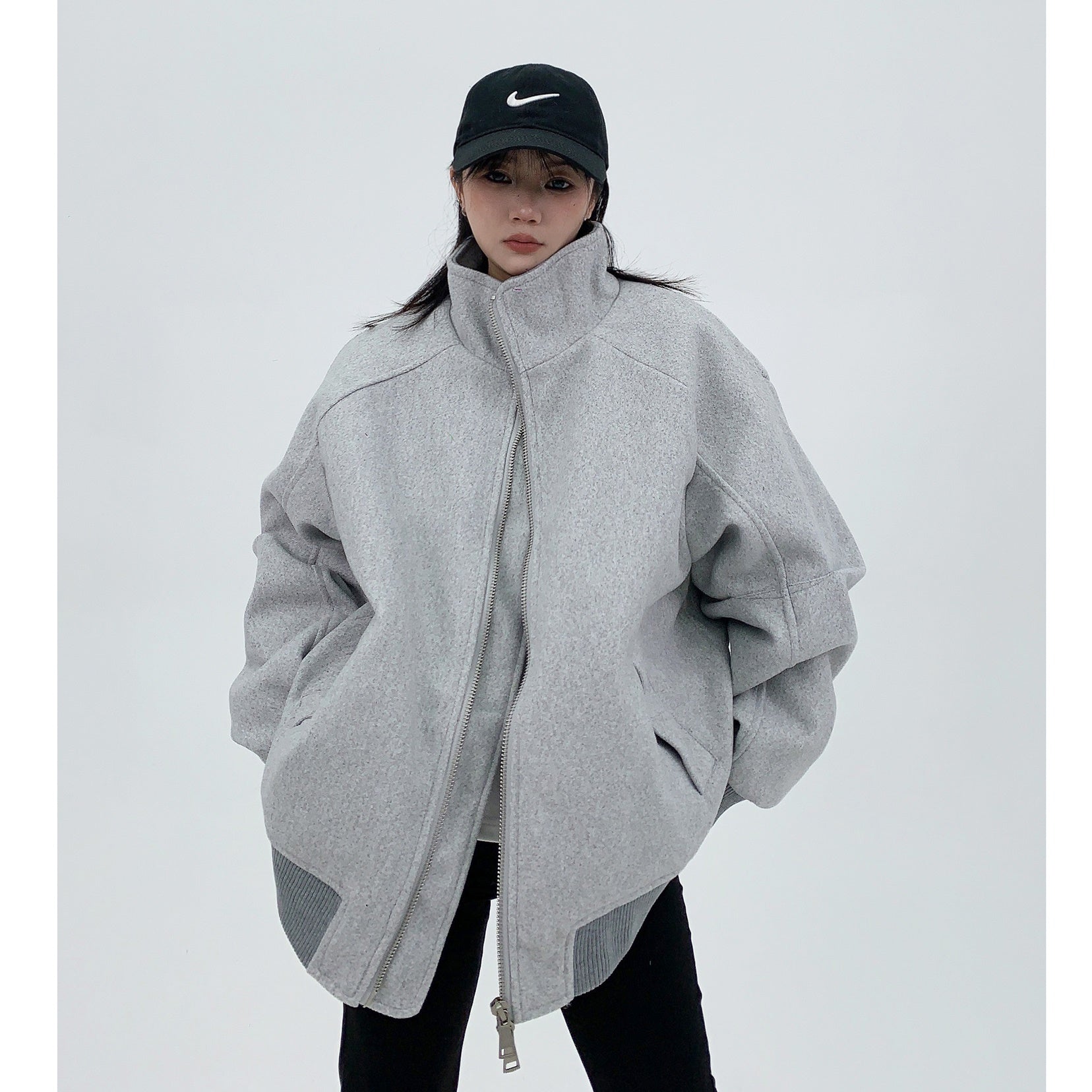 Stand Collar Simple Loose Zip Jacket MW9693