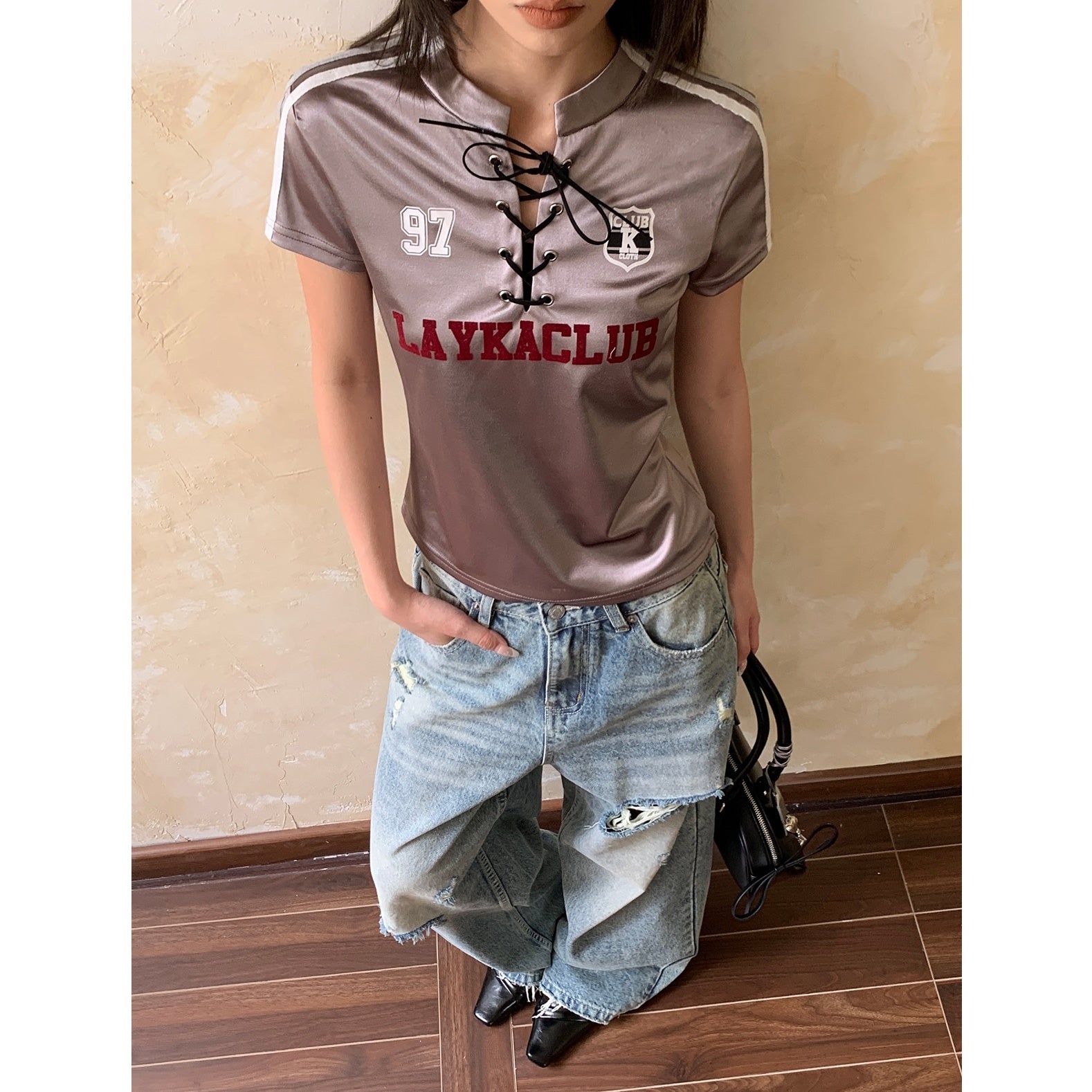 Satin Strappy Cropped T-Shirt AP7013