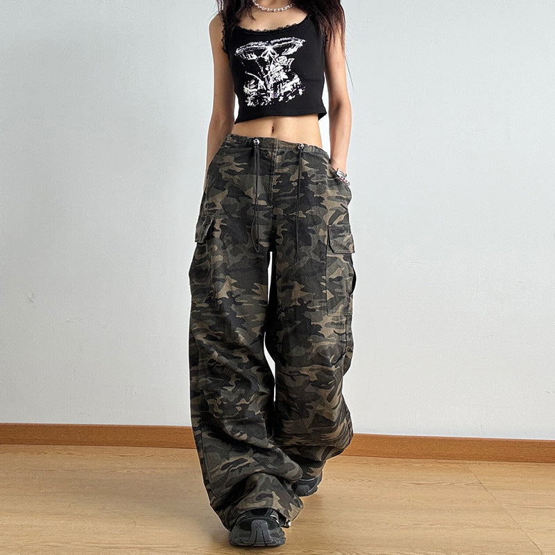 DrawString Camouflage Loose Cargo Pants ZO1008