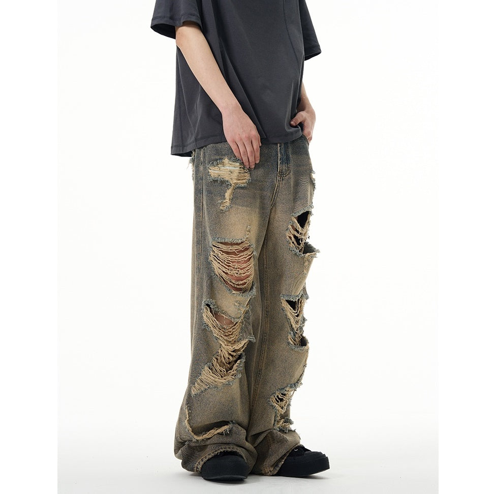 Vintage Style Ripped Wide-leg Straight Jeans MW9100