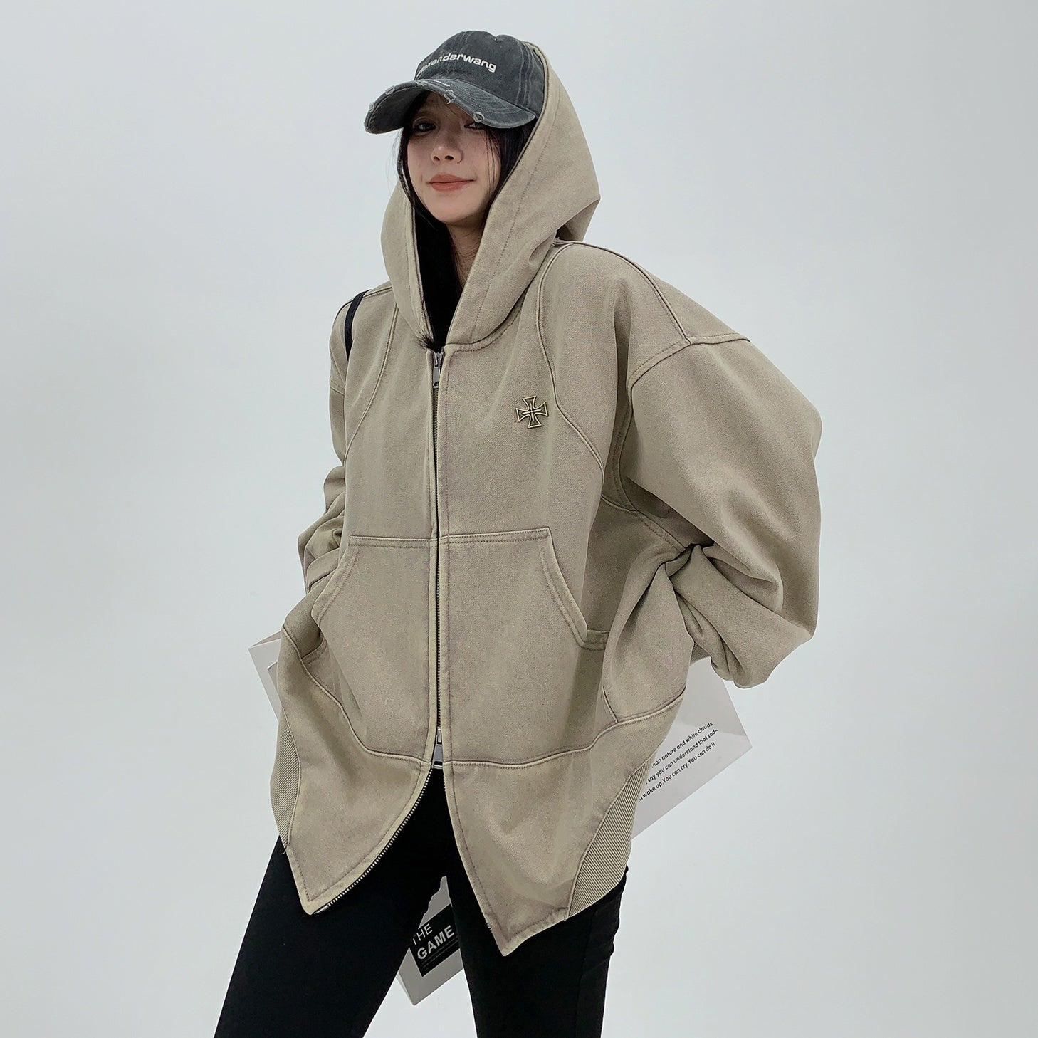 Distressed Cross Ornament Hooded Jacket MW9900