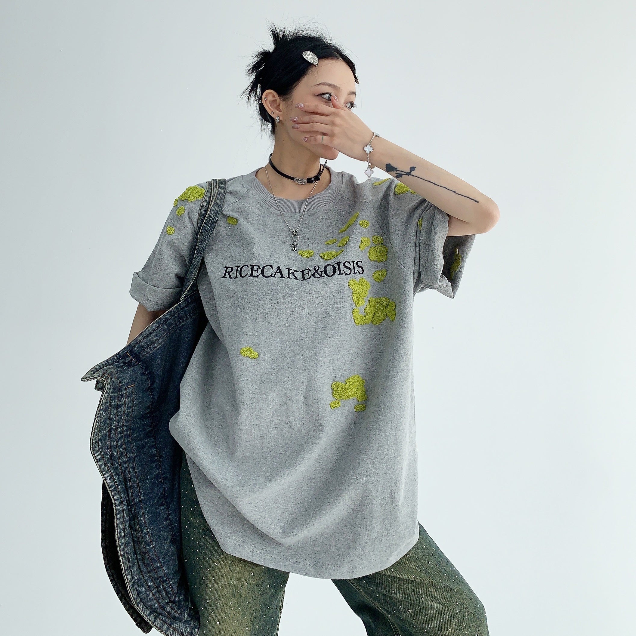 Towel Embroidery Short Sleeve Loose T-shirt MW9072