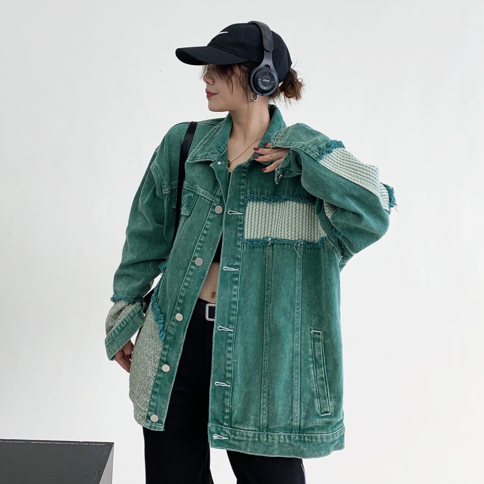 loose tressed ripped patchwork denim jacket MW9021