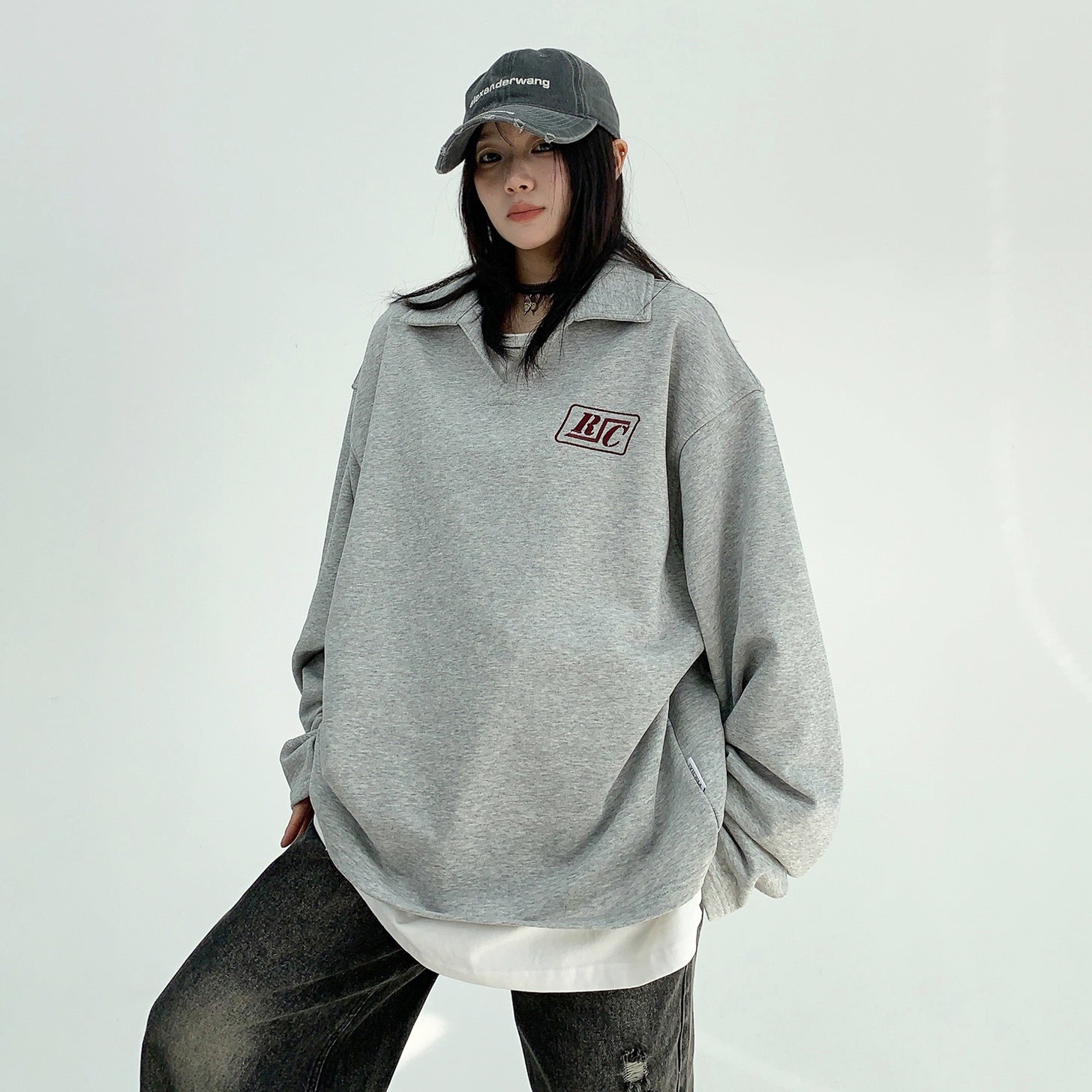 Fake Layered Polo Collar Sweat Pullover MW9832