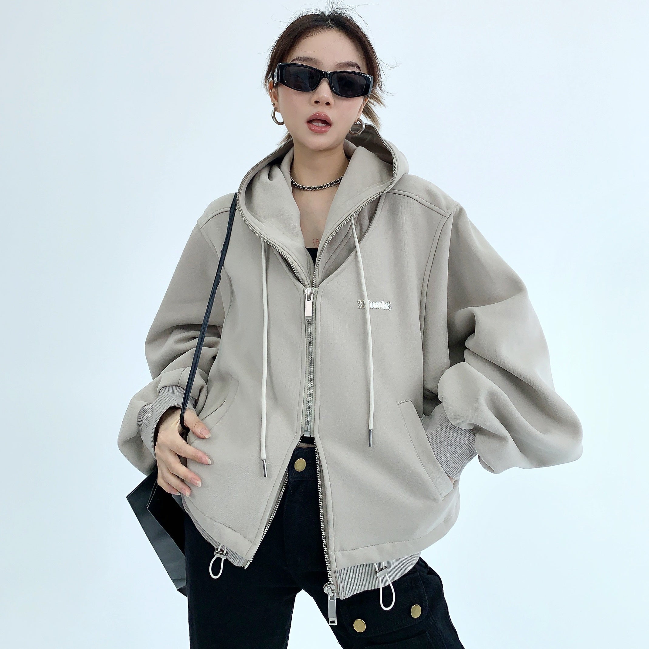 fake two-piece heavy hooded jacket MW9015