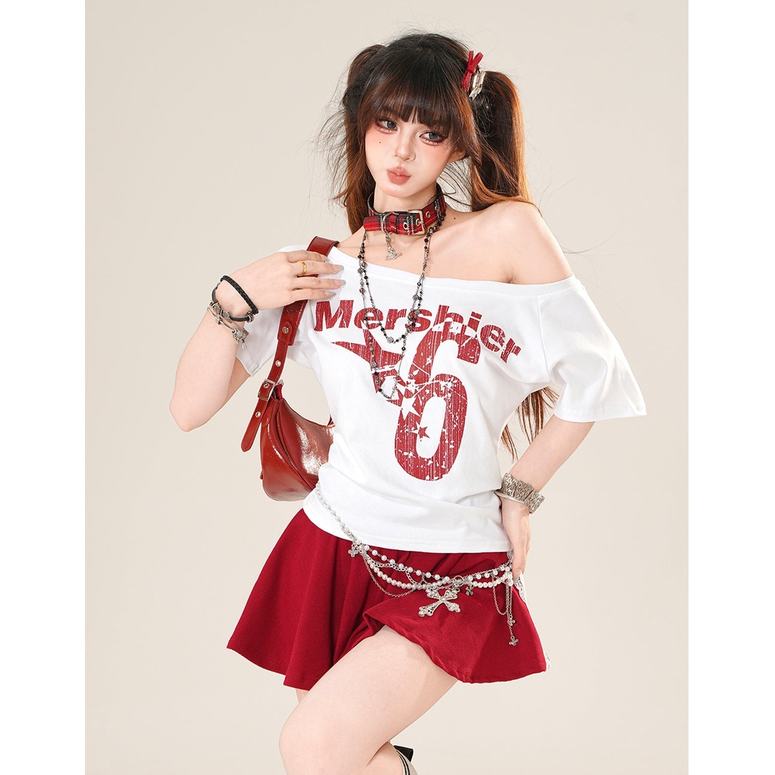 Slanted Shoulder Print T-shirt KK2039