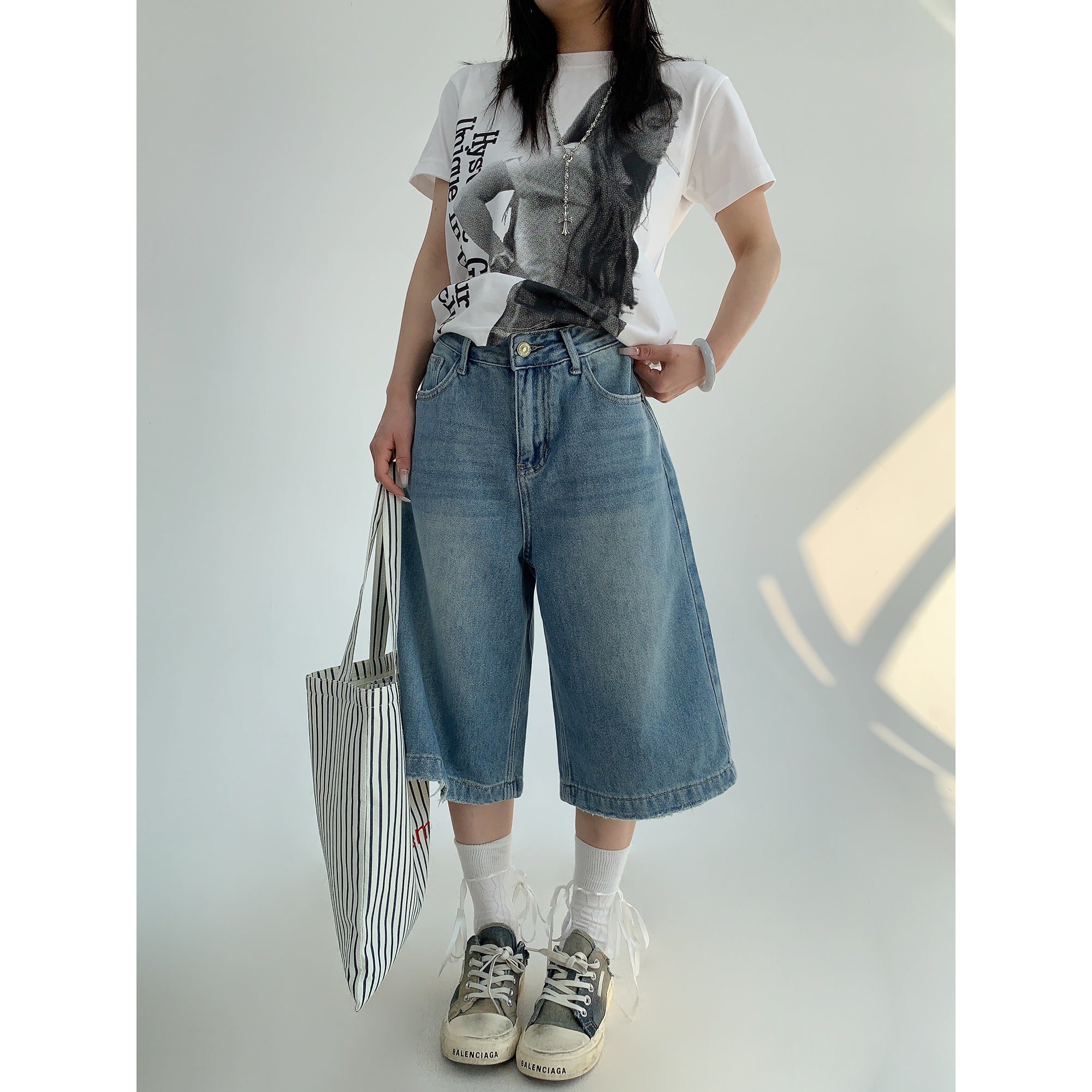 Loose Damage Denim Cropped Pants MW10000
