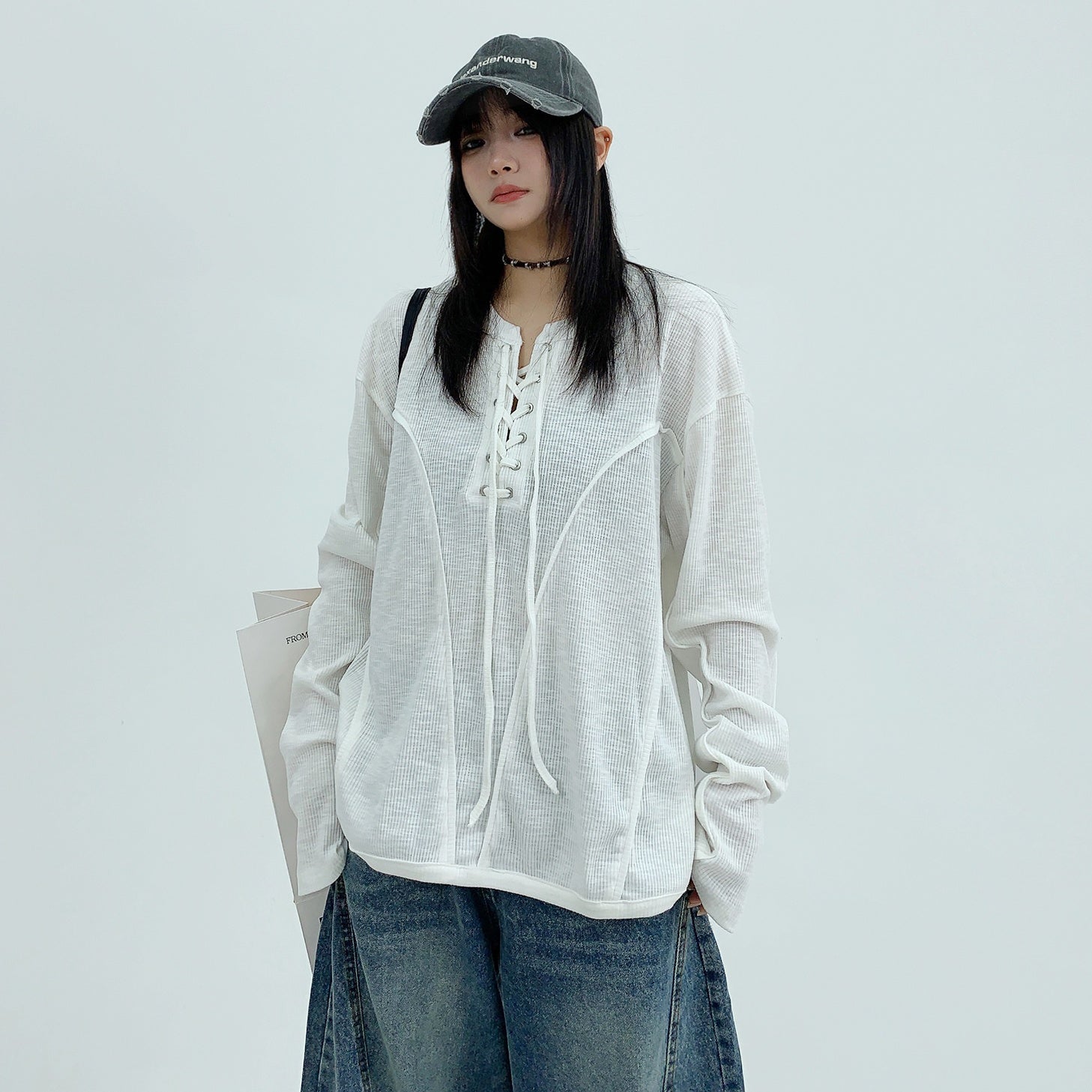 Lace-up Long Sleeve T-shirt MW9969