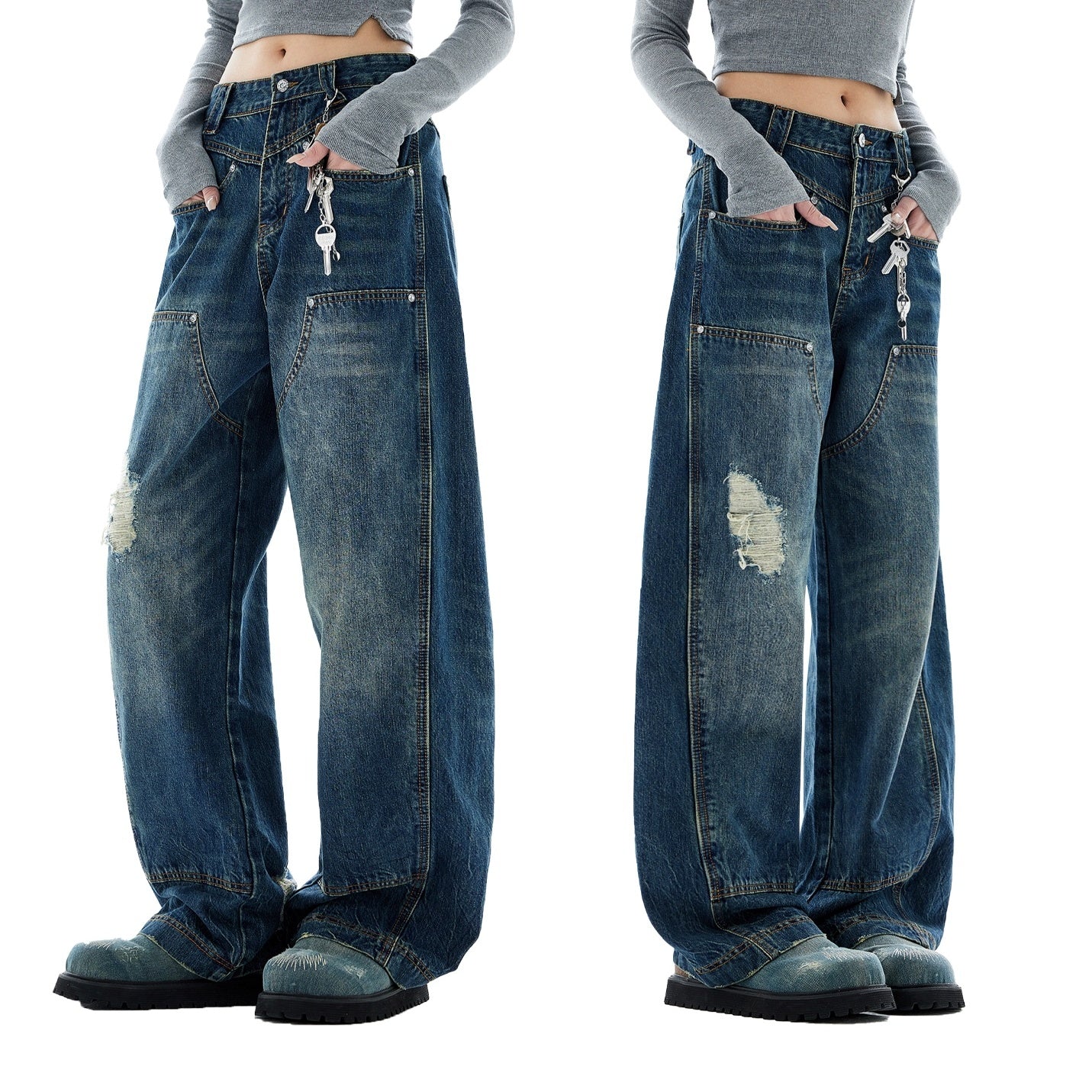 Wash Switching Straight Jeans HG7202