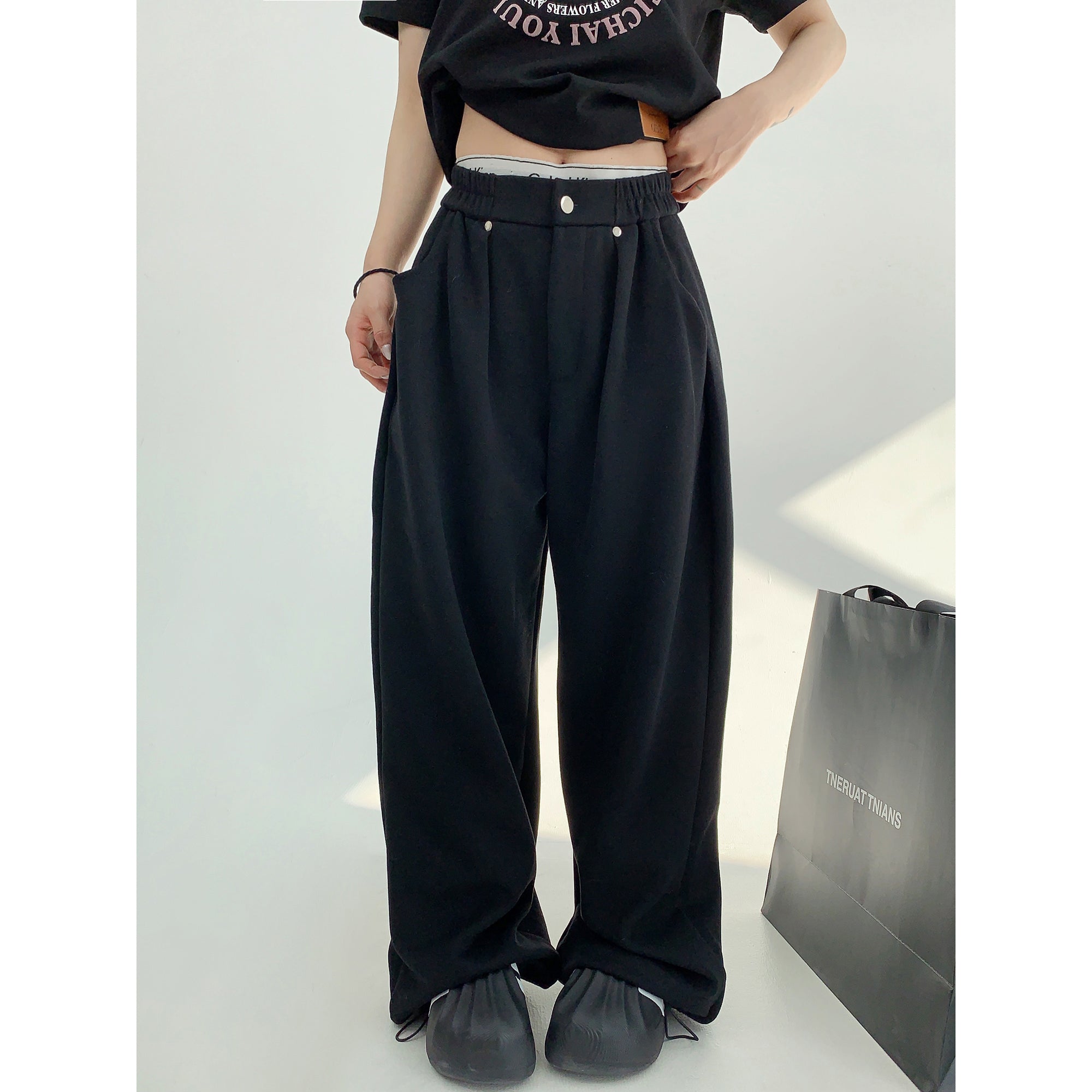 Waist Tuck Pleated Wide-leg Sweat Pants MW9833