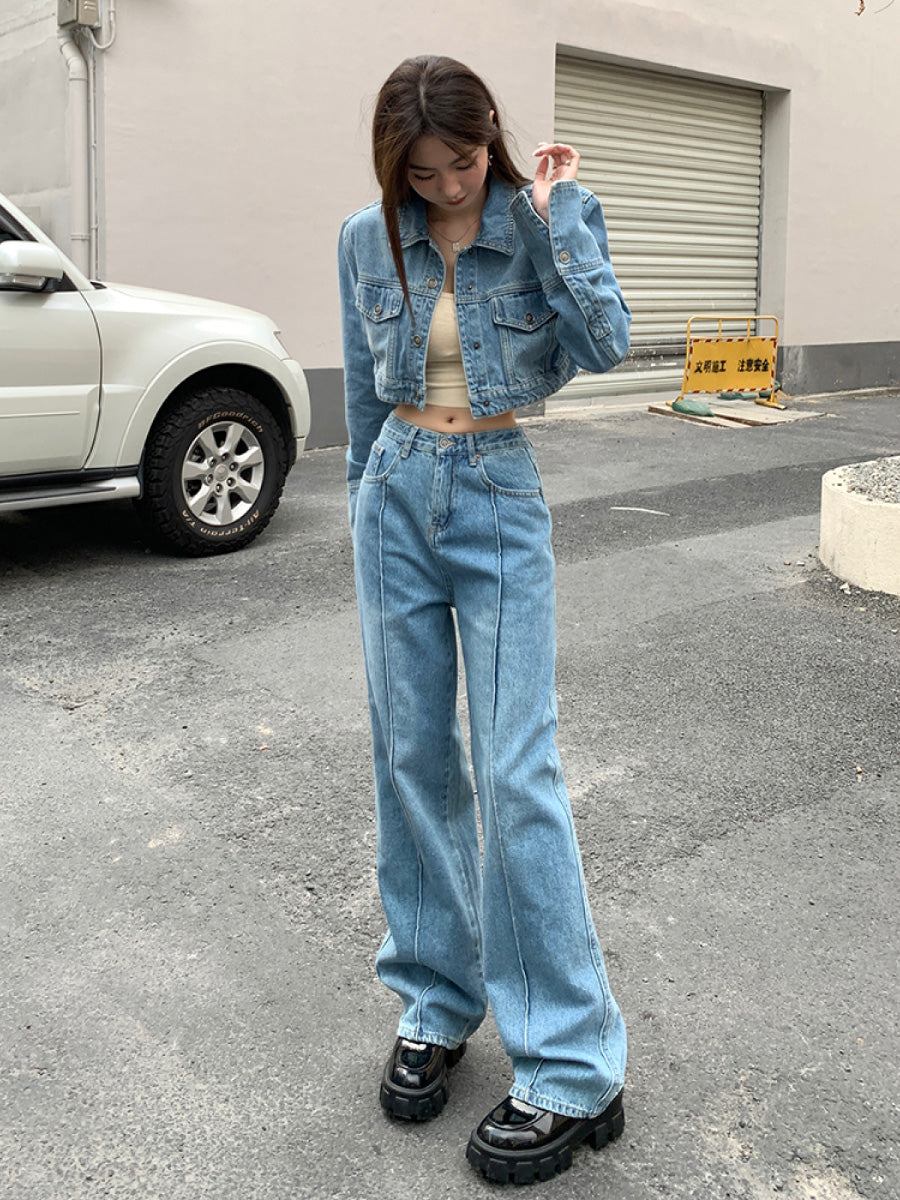 クロップドデニムジャケットセットアップ SET2001