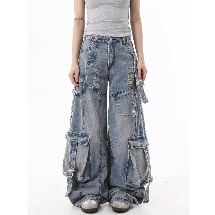 Heavy Damage Strap Scimitar Cargo Jeans MW9939