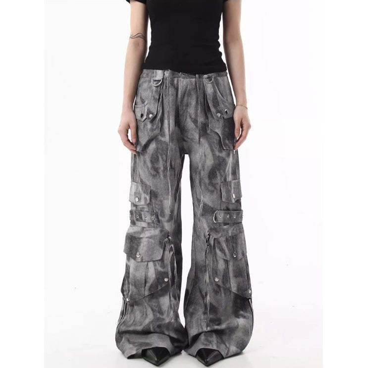 Distressed Tie-dye Cargo Flared Pants MW9940
