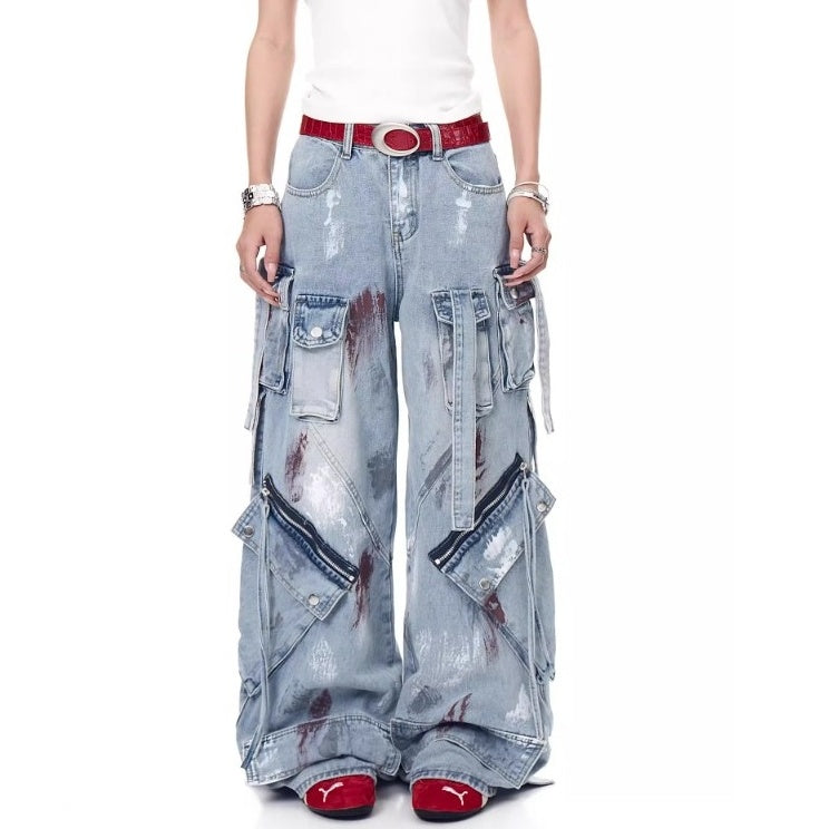 Paint Loose Multi Pocket Cargo Jeans MW10188