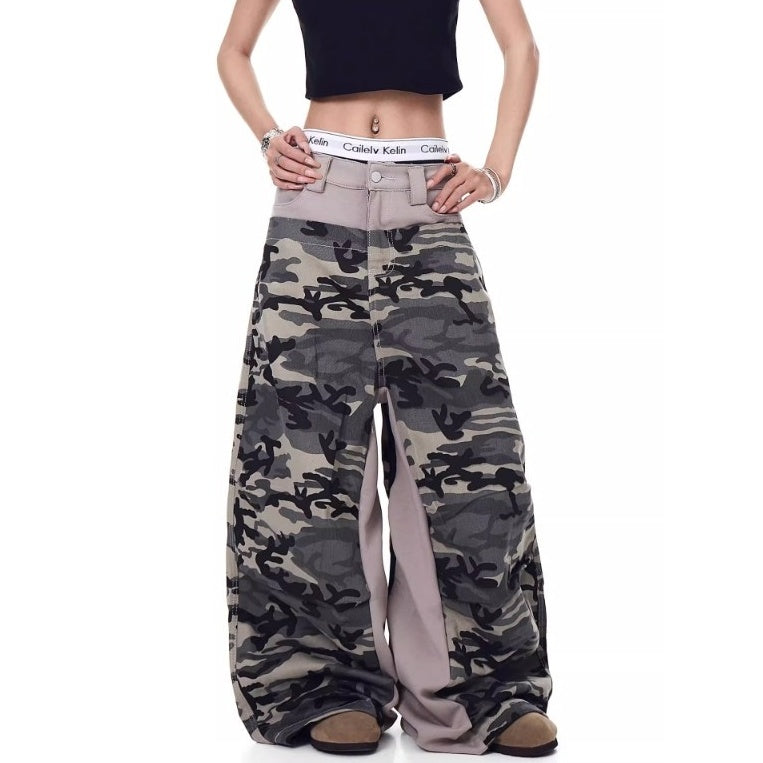 Camouflage Panel Switching Curve Pants MW10192
