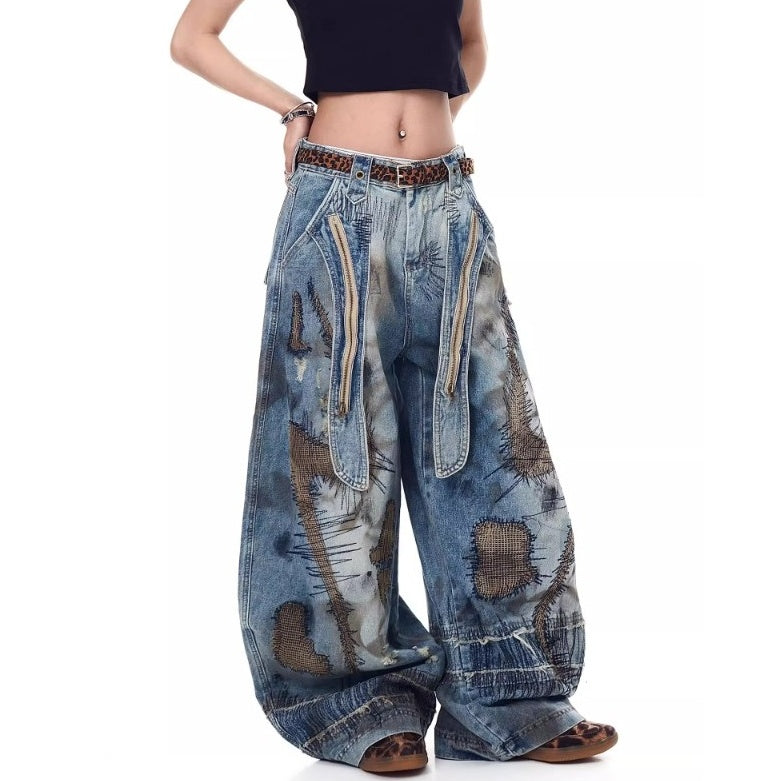 Dirty Embroidered Loose Curve Jeans MW10197