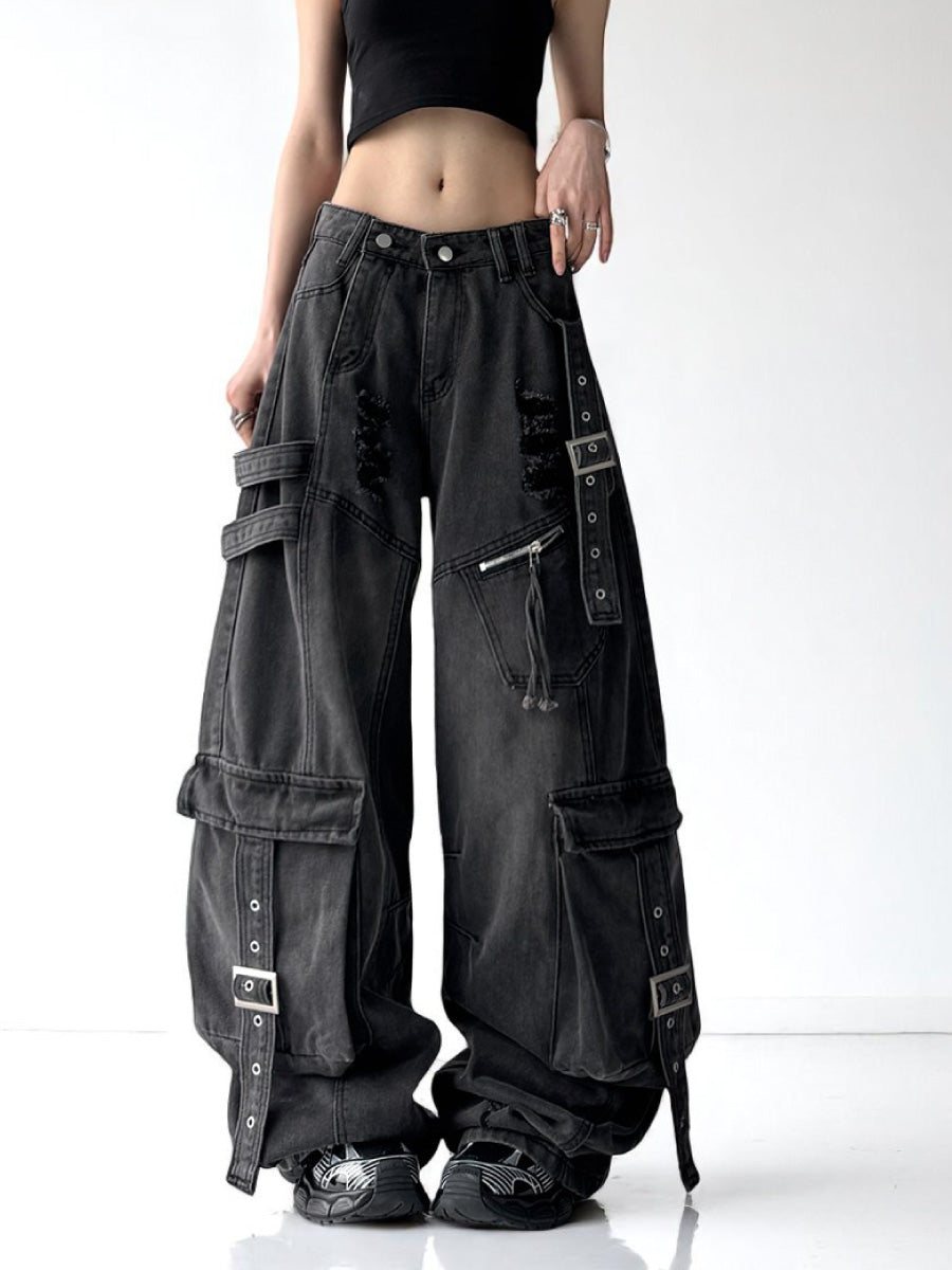 ダメージ加工オーバーサイズカーゴデニムパンツ CK2005