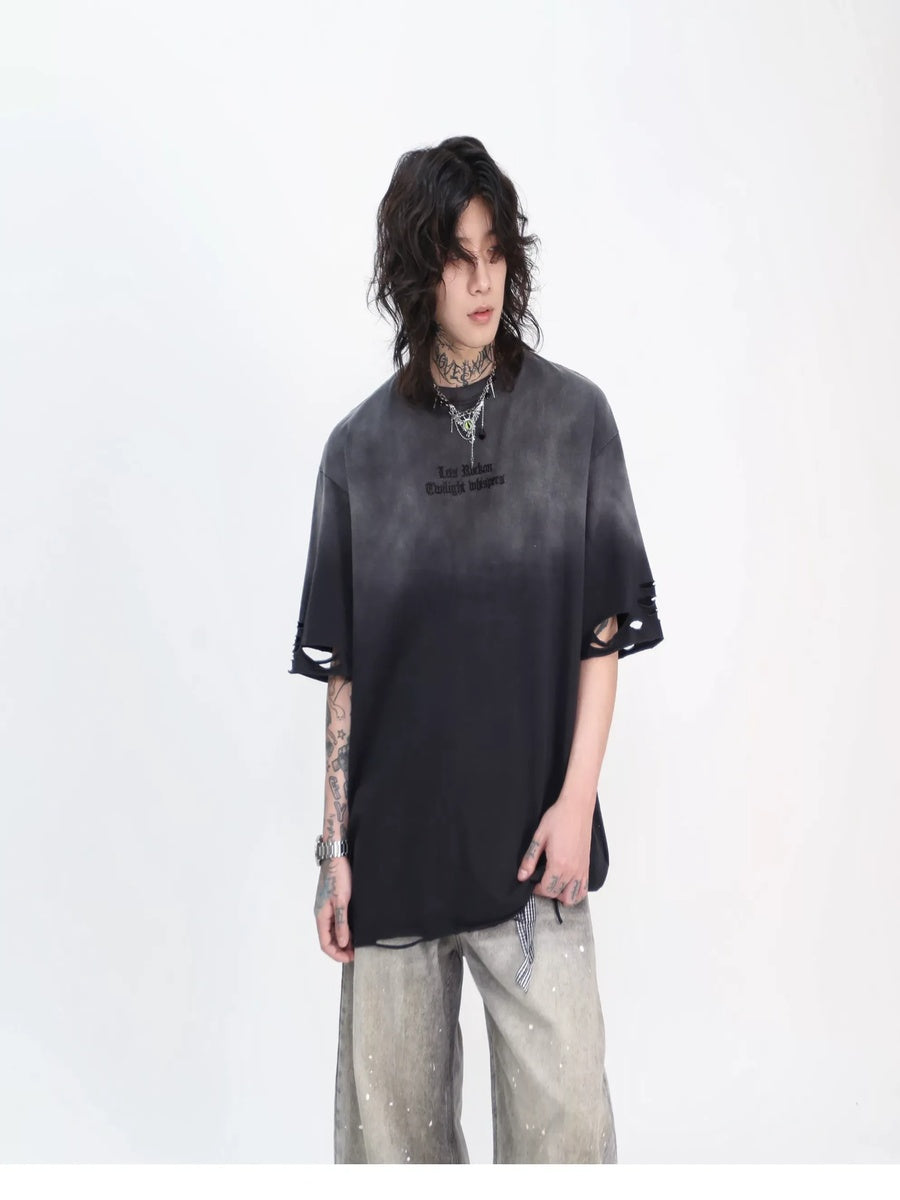 ウォッシュグラデーションダメージ刺繍Tシャツ MW10397