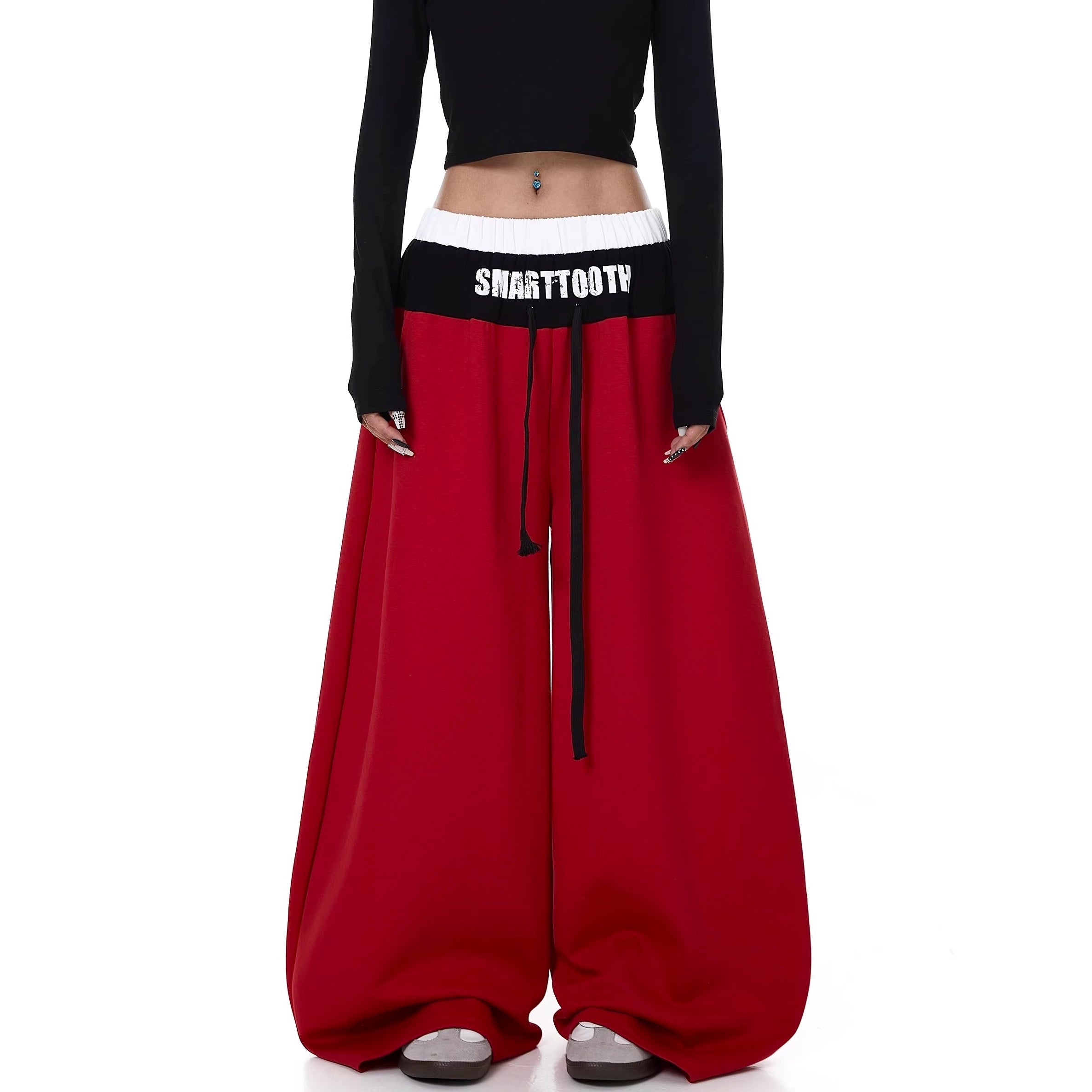 Fake Layered Spliced Letter Print Curve Sweat Pants BK7073